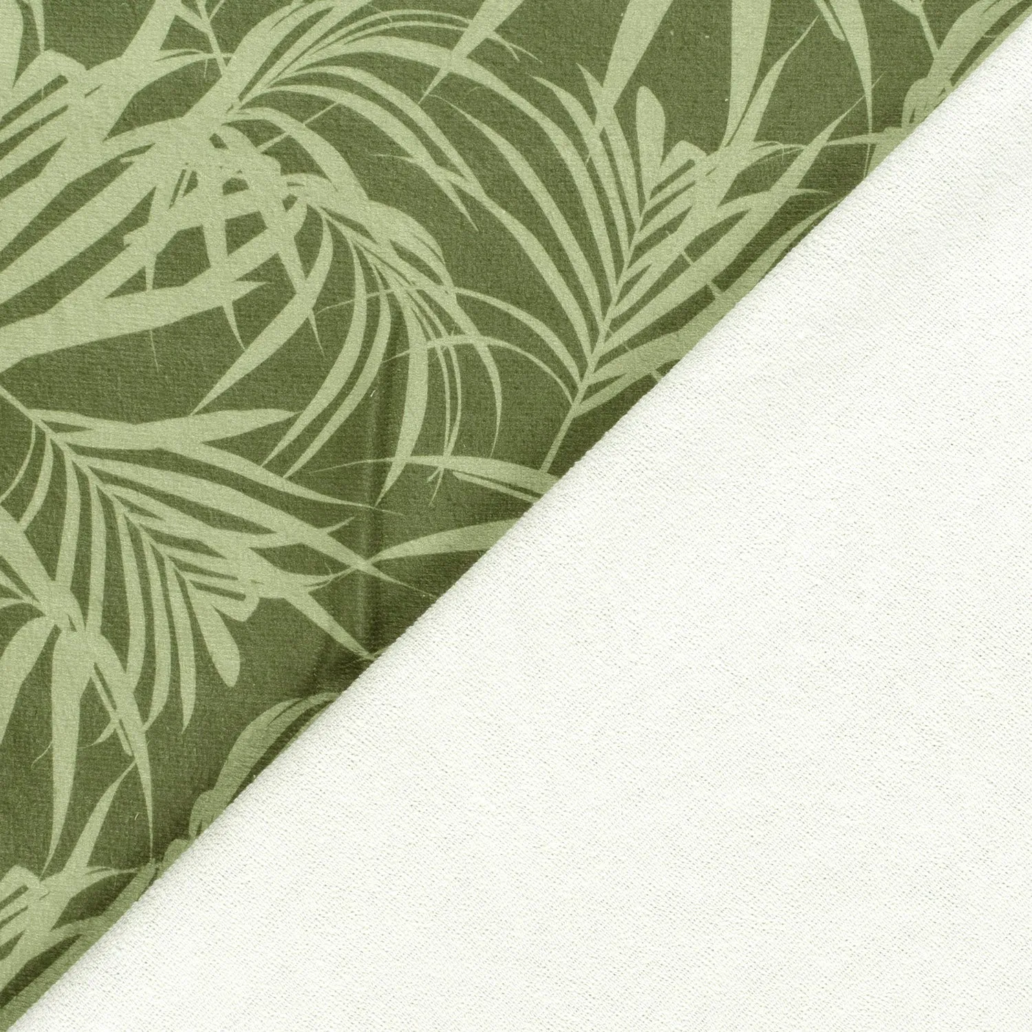Badstof glanzend groen met bladeren print