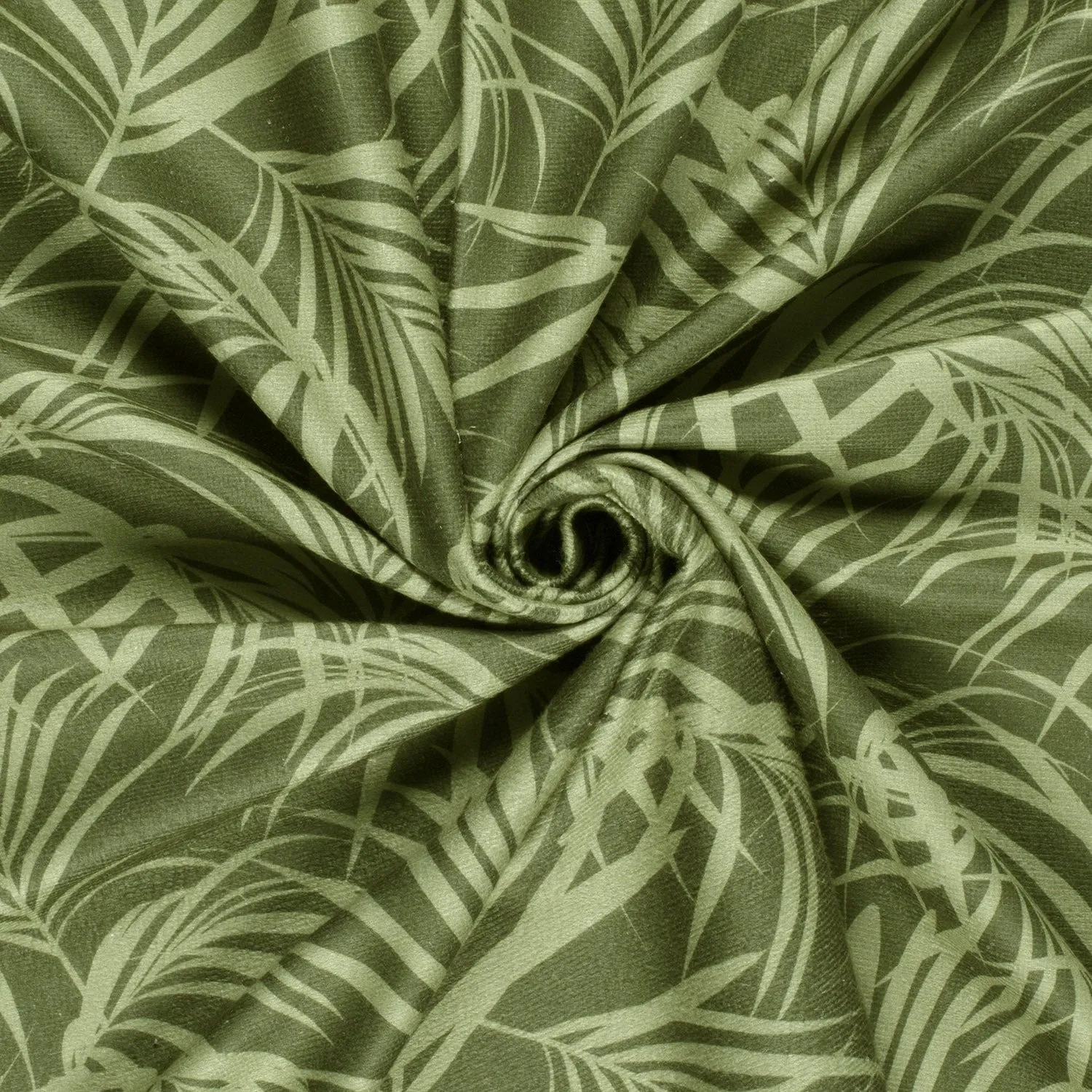 Badstof glanzend groen met bladeren print