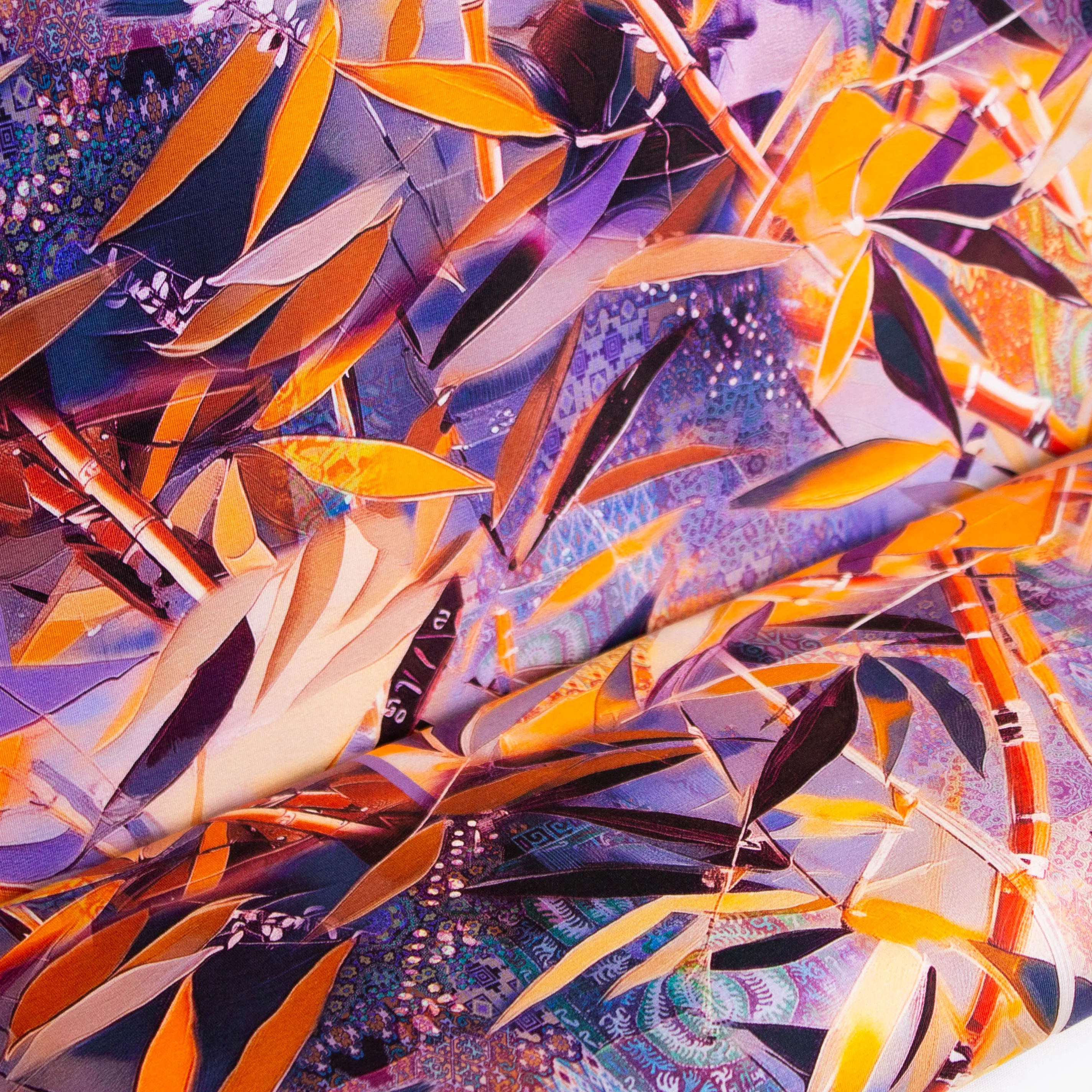 Tricot oranje met bamboe print 'Through The Bamboo Bushes'