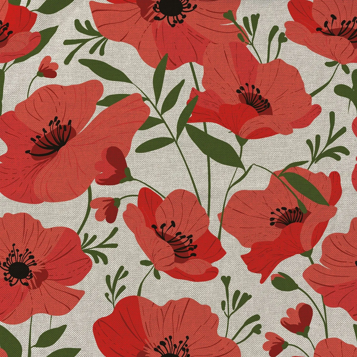 Canvas beige met rode bloemen
