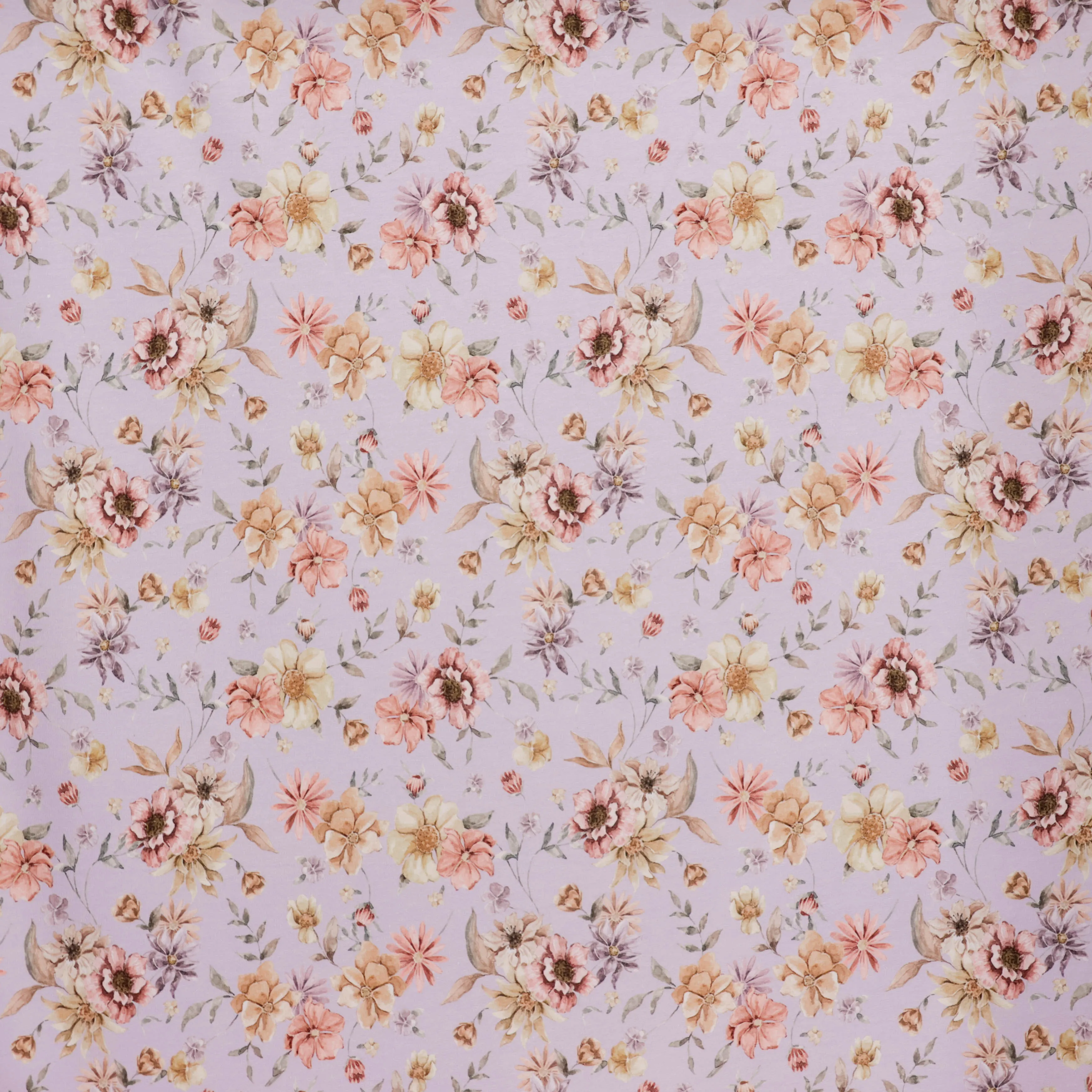 French terry lila met bloemen