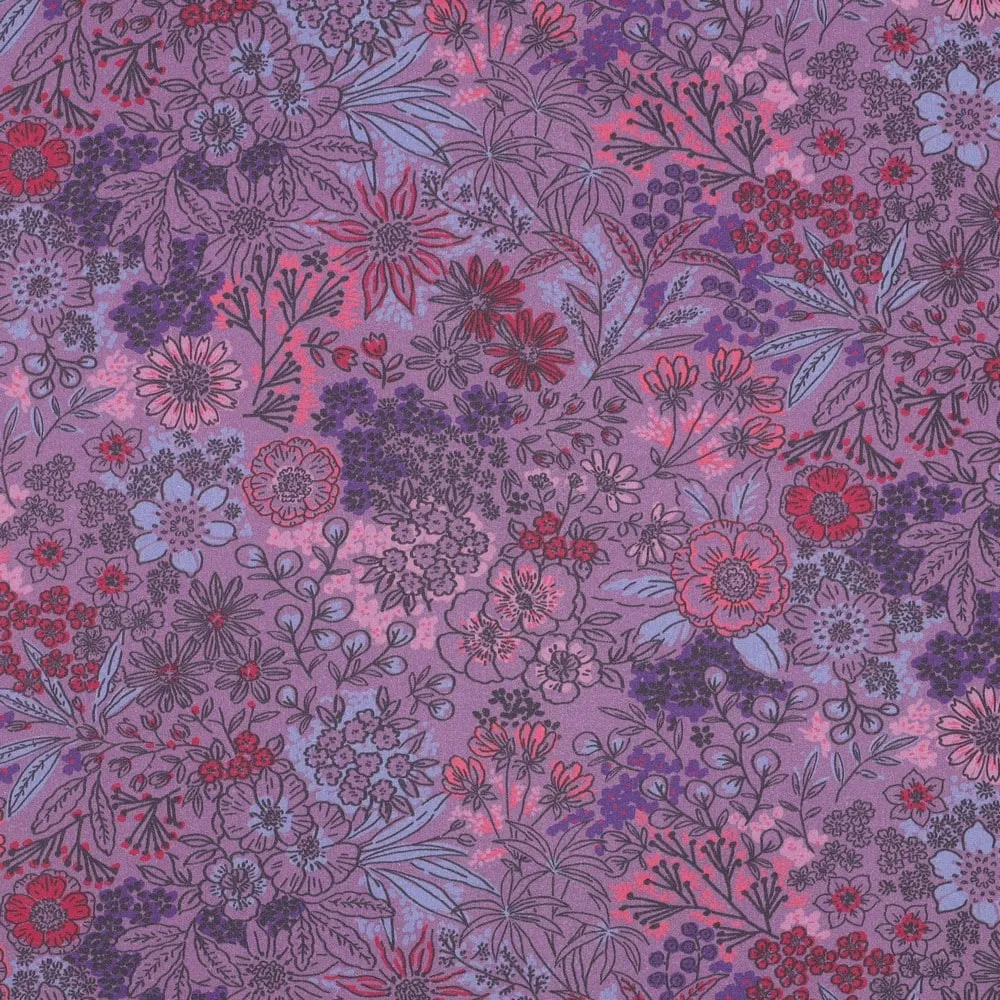 Katoen paars met bloemen print - Poppy