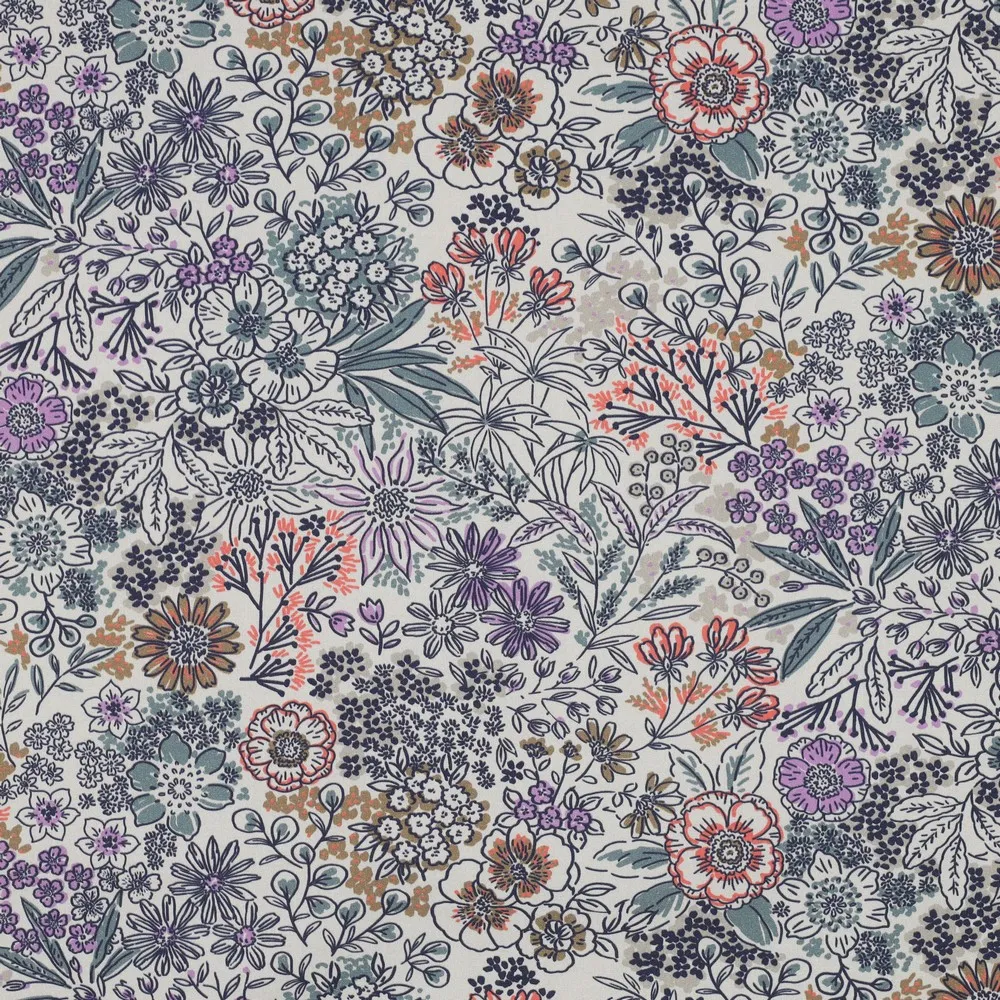 Katoen ecru met bloemen print - Poppy