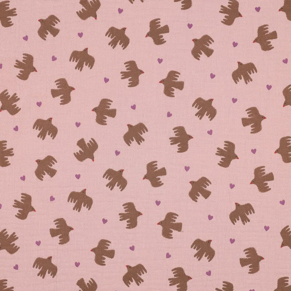 Double gauze oudroze met vogels - Poppy
