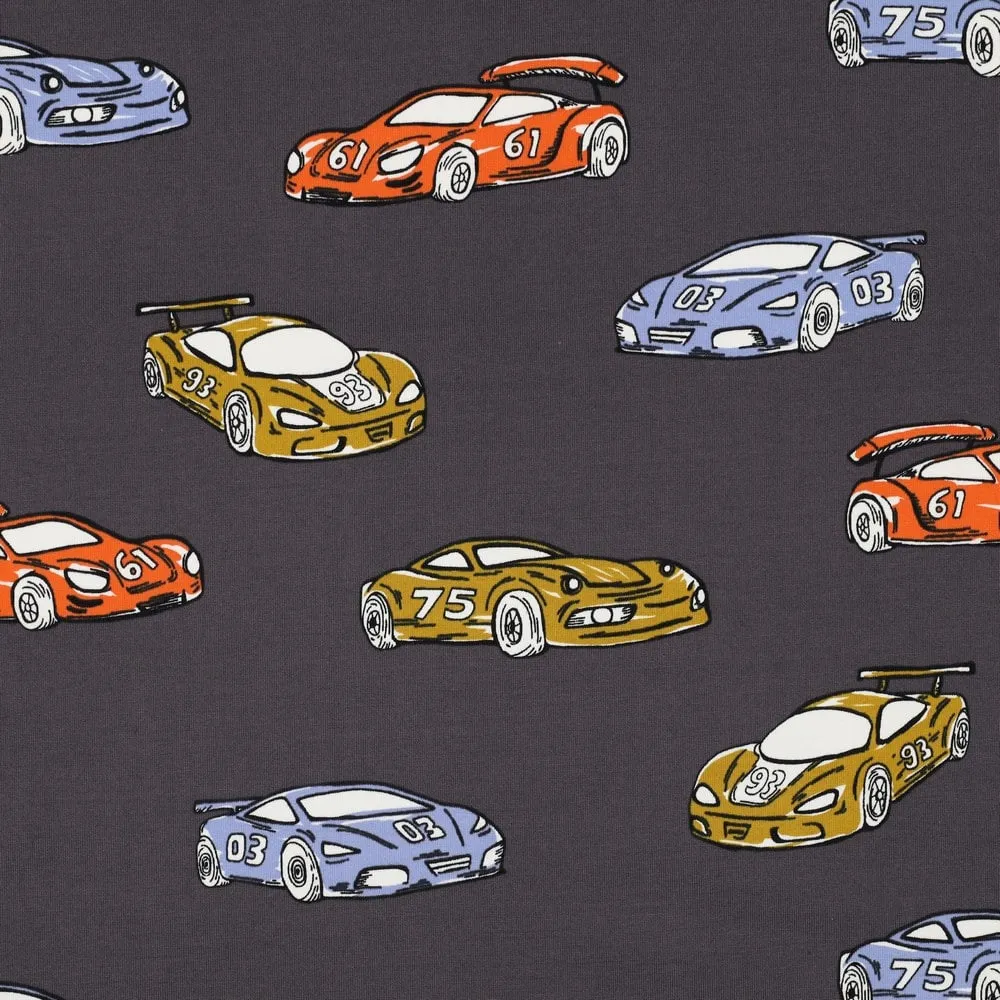 French terry taupe met auto's - Poppy