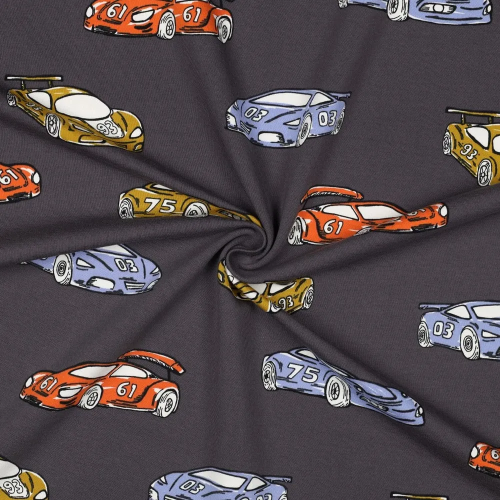 French terry taupe met auto's - Poppy