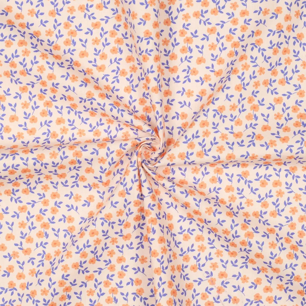 Katoen poplin perzik kleur met bloemenprint - Poppy