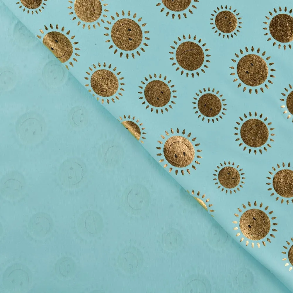 Tricot lichtblauw met gouden zonnetjes 'Sunny Dusty Mint'