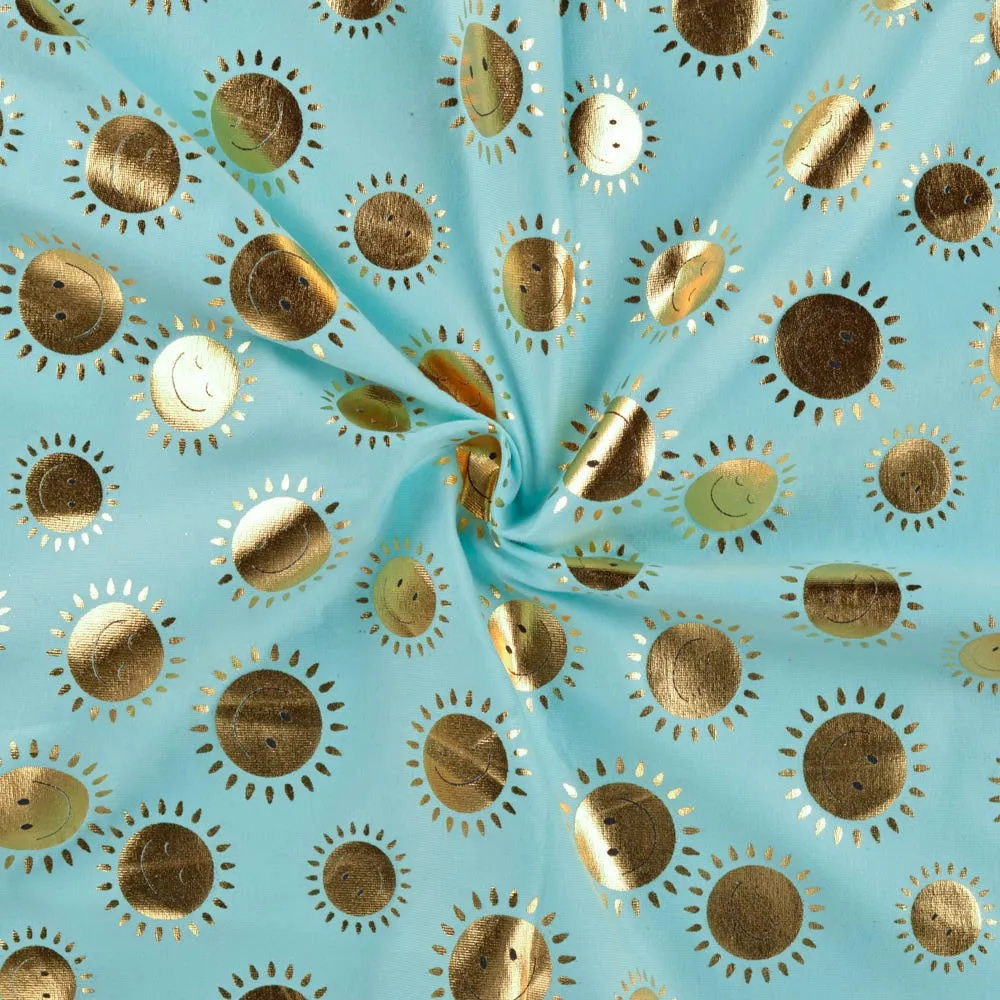 Tricot lichtblauw met gouden zonnetjes 'Sunny Dusty Mint'