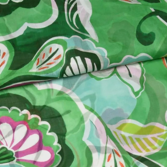 Katoen doorschijnend met groene print - Knipmode
