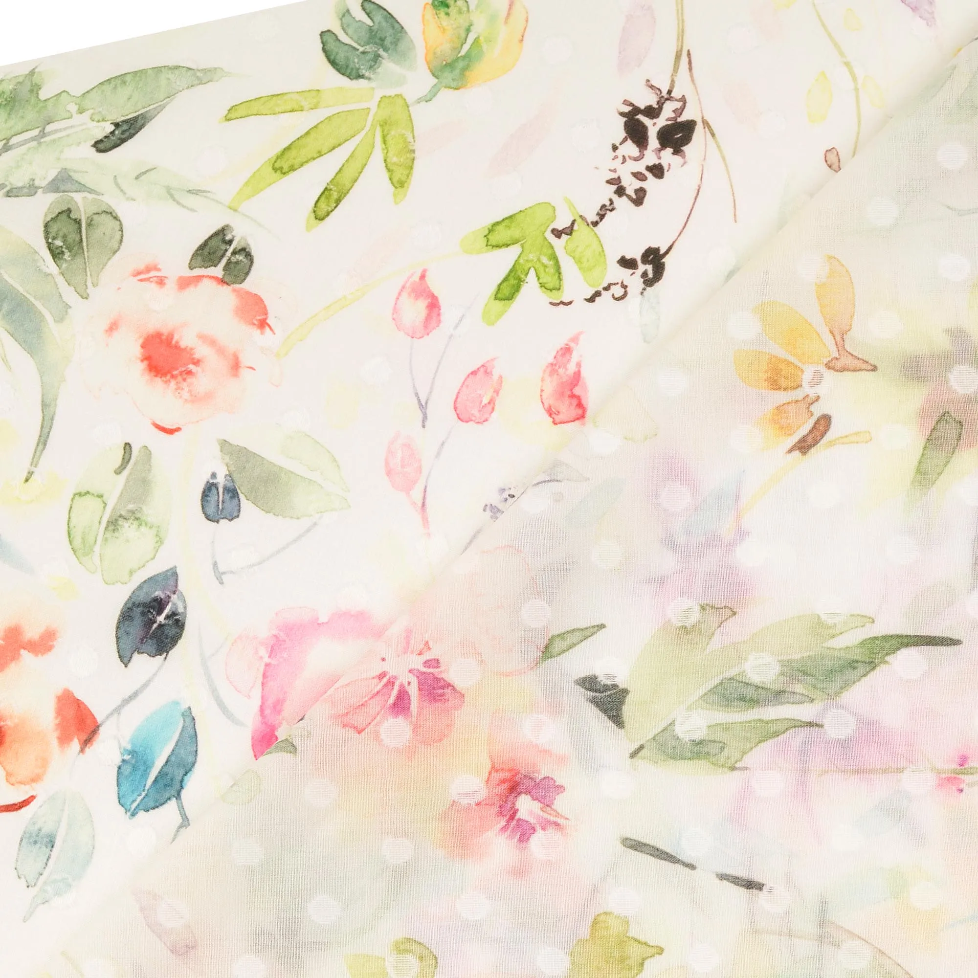 Voile met stippen en bloemenprint