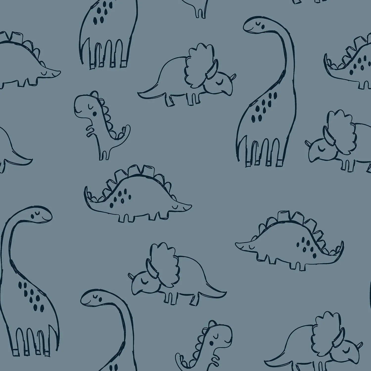French terry stof dinosaurussen indigo