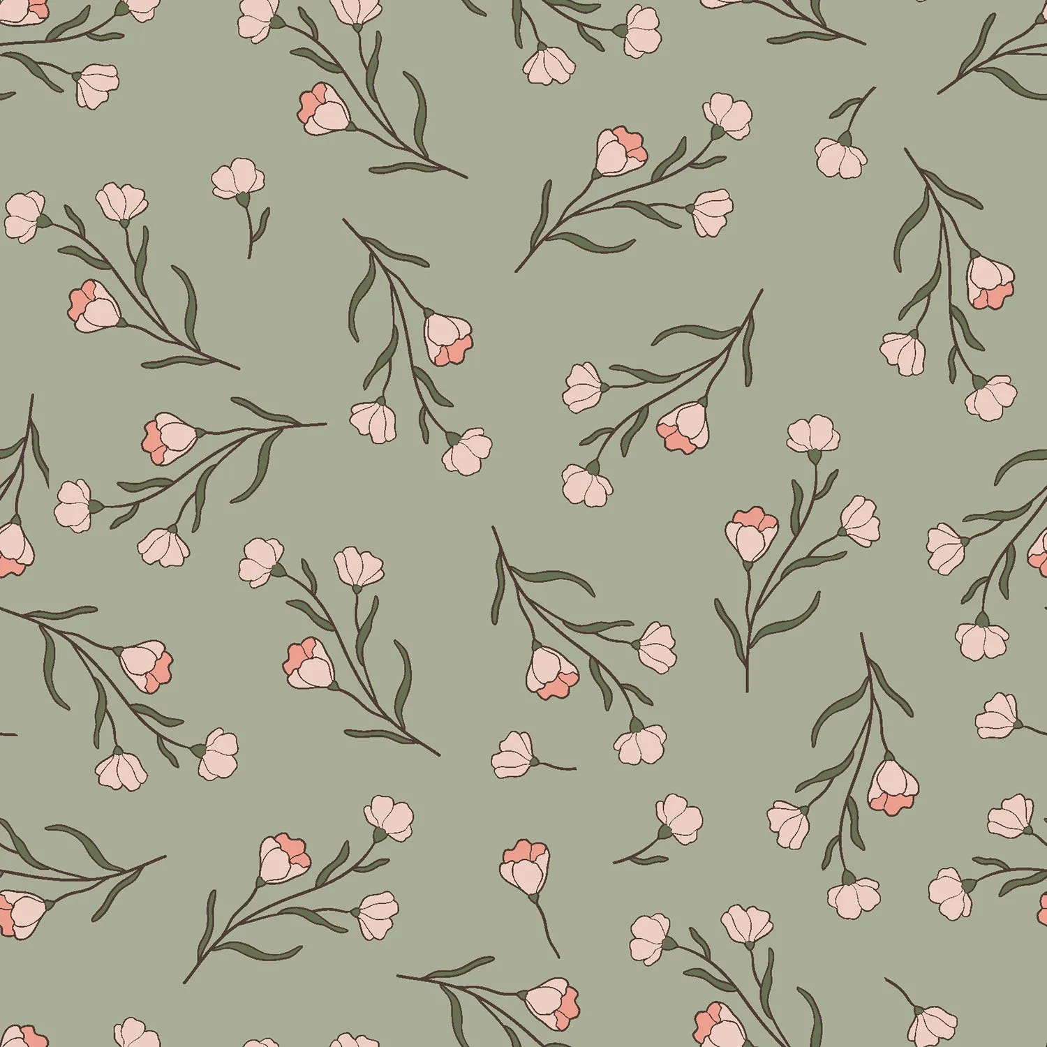 Tricot groen met bloemen