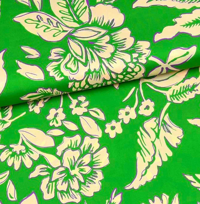 Polyester groen met bloemen  - Knipmode