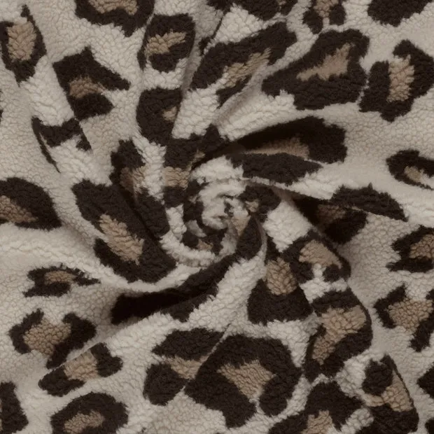 Bouclé teddy camel met dierenprint - My Image