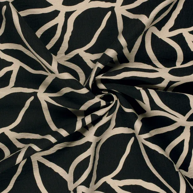 Geweven stof zwart met beige patroon