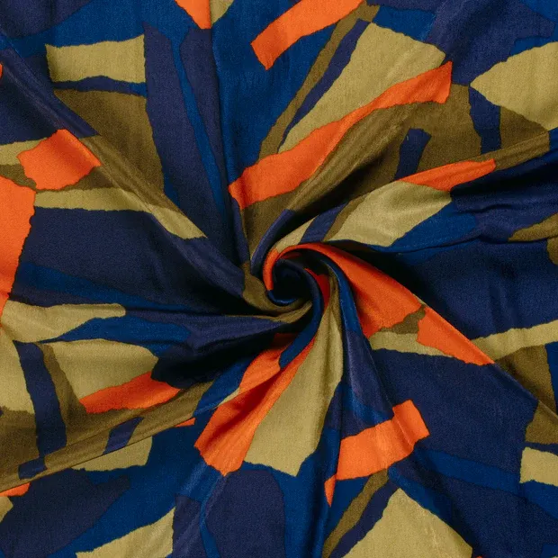 Satijn olijfgroen met abstract patroon