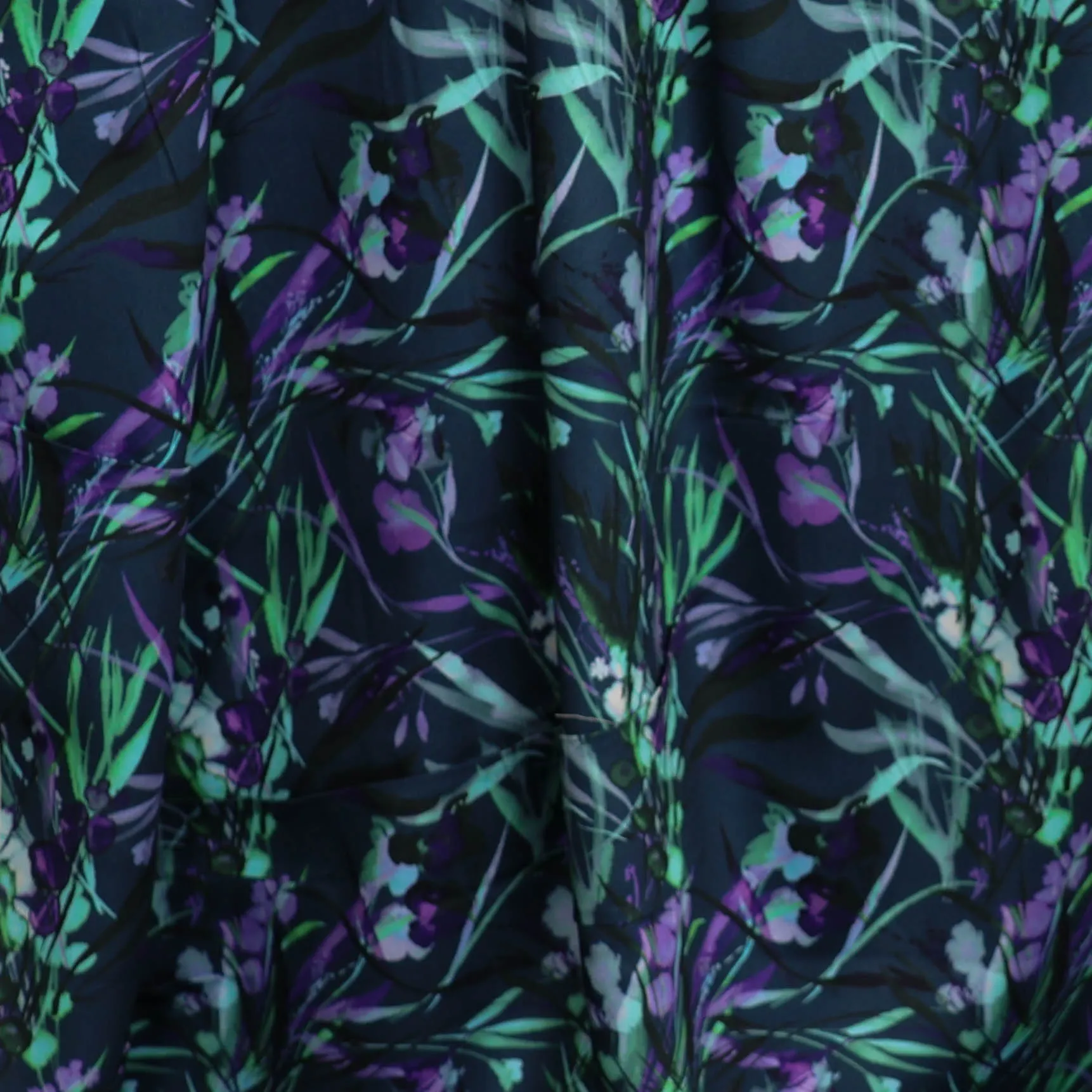 Viscose staalblauw met planten