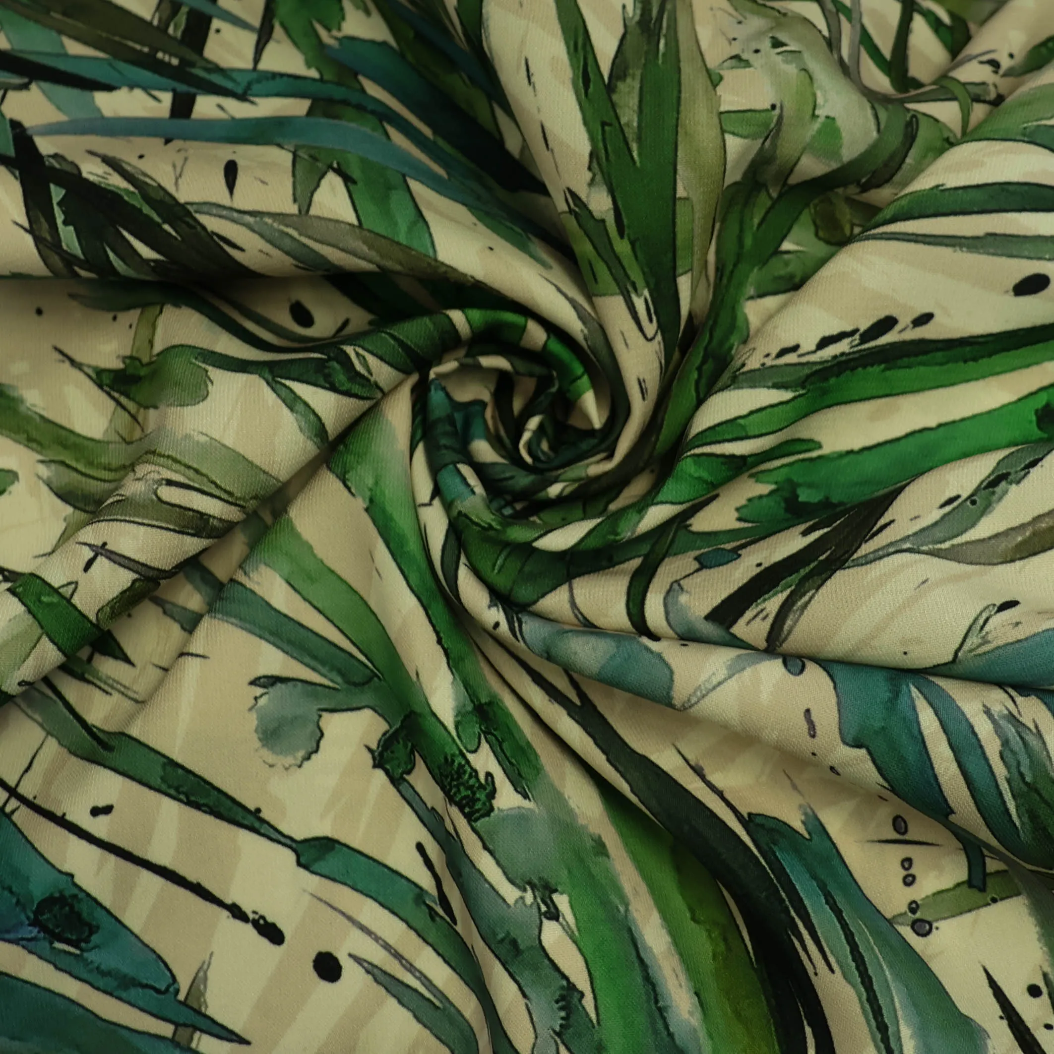 Polyester beige met graspatroon
