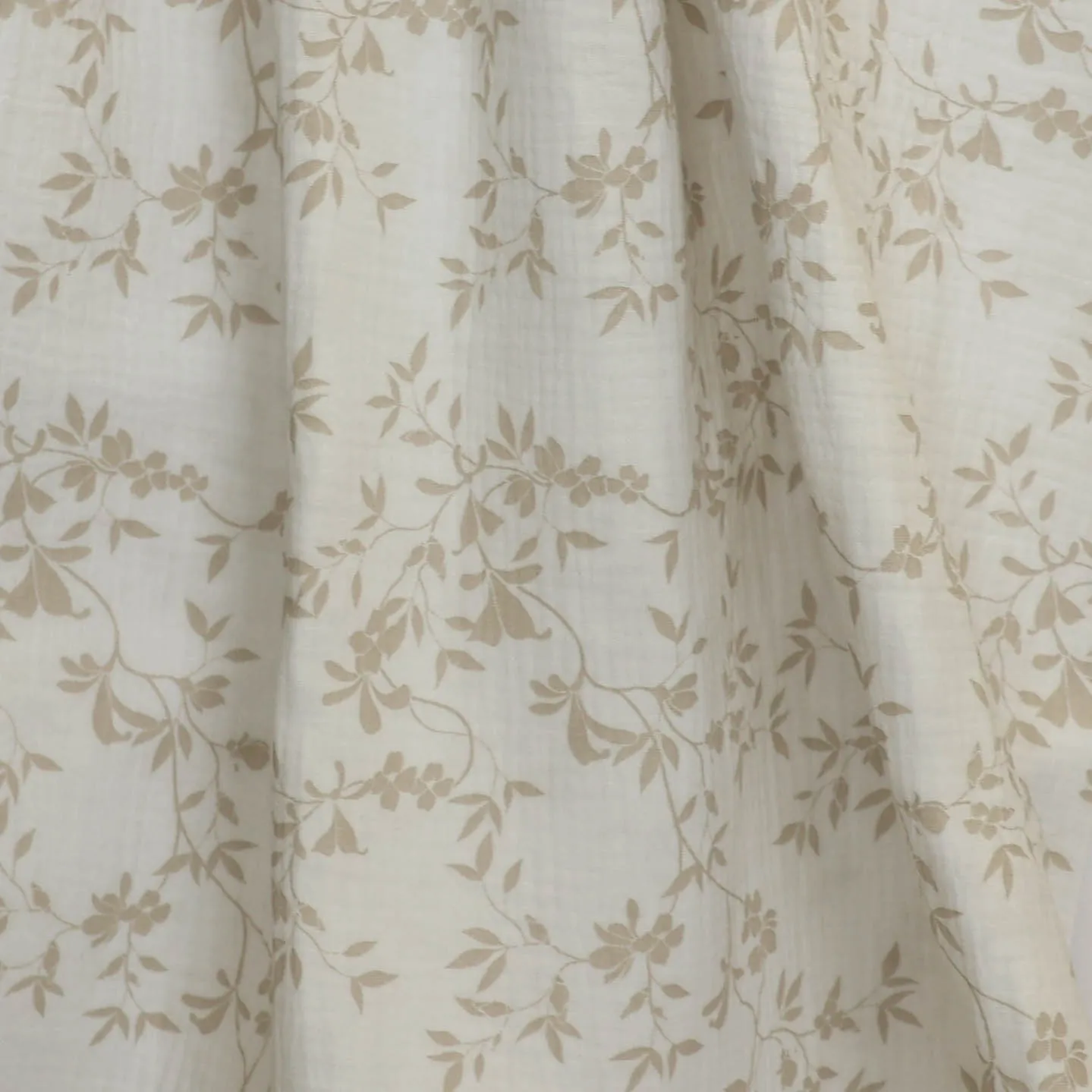 Double gauze  wit met beige planten