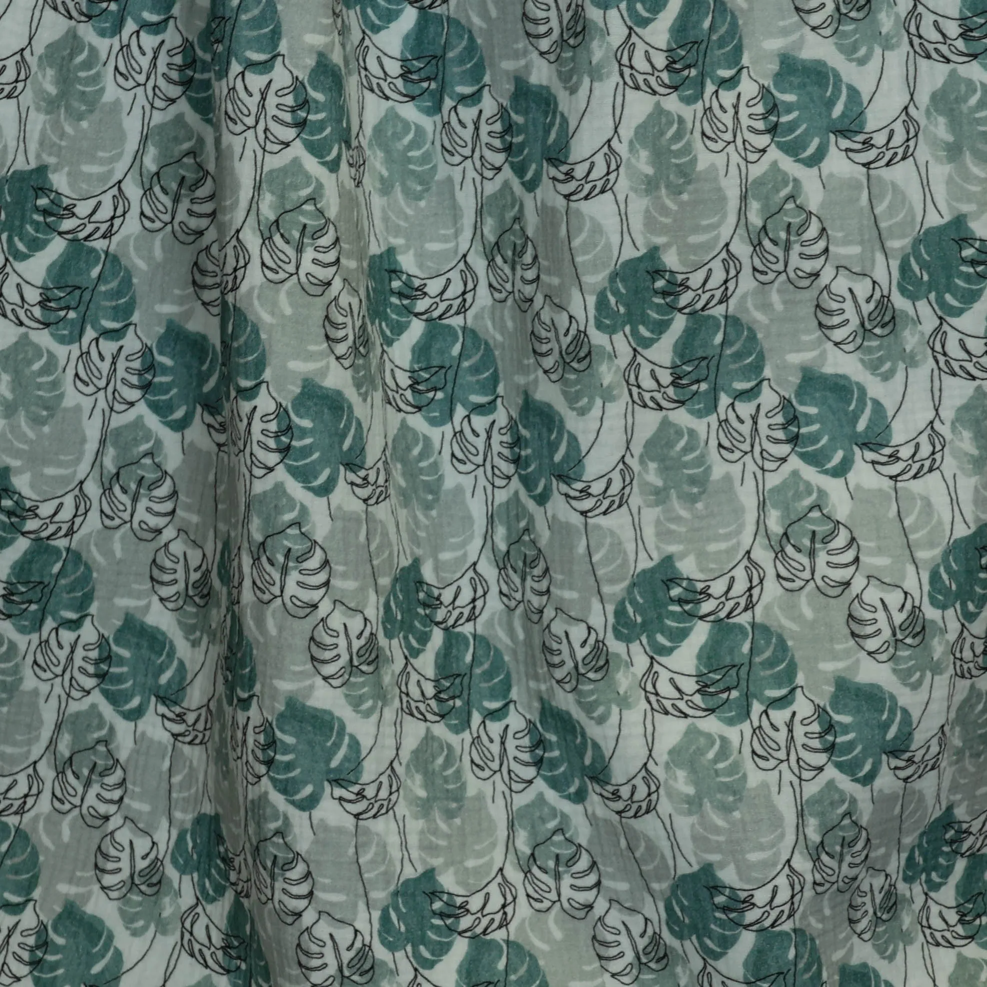 Double gauze met monstera bladeren