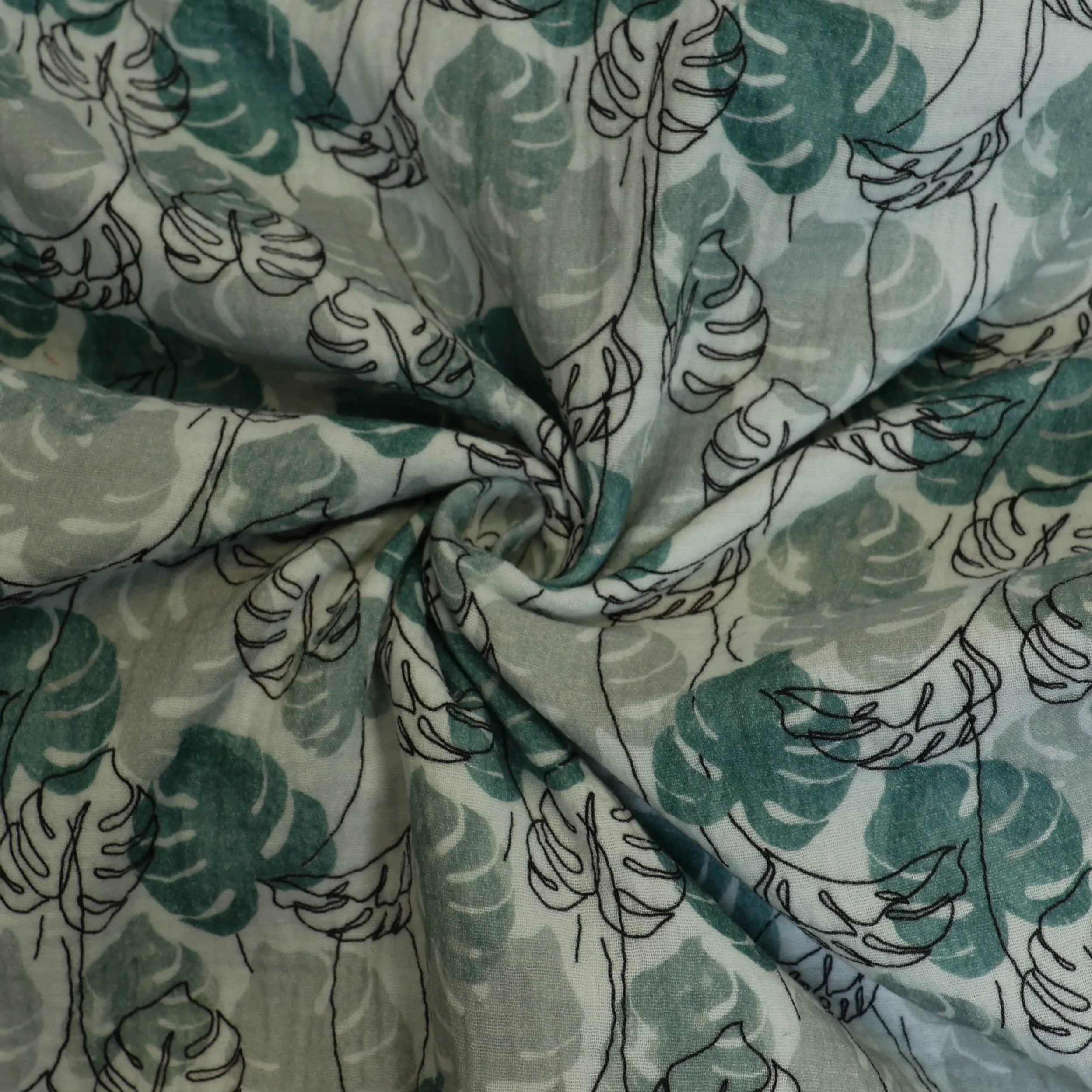 Double gauze met monstera bladeren