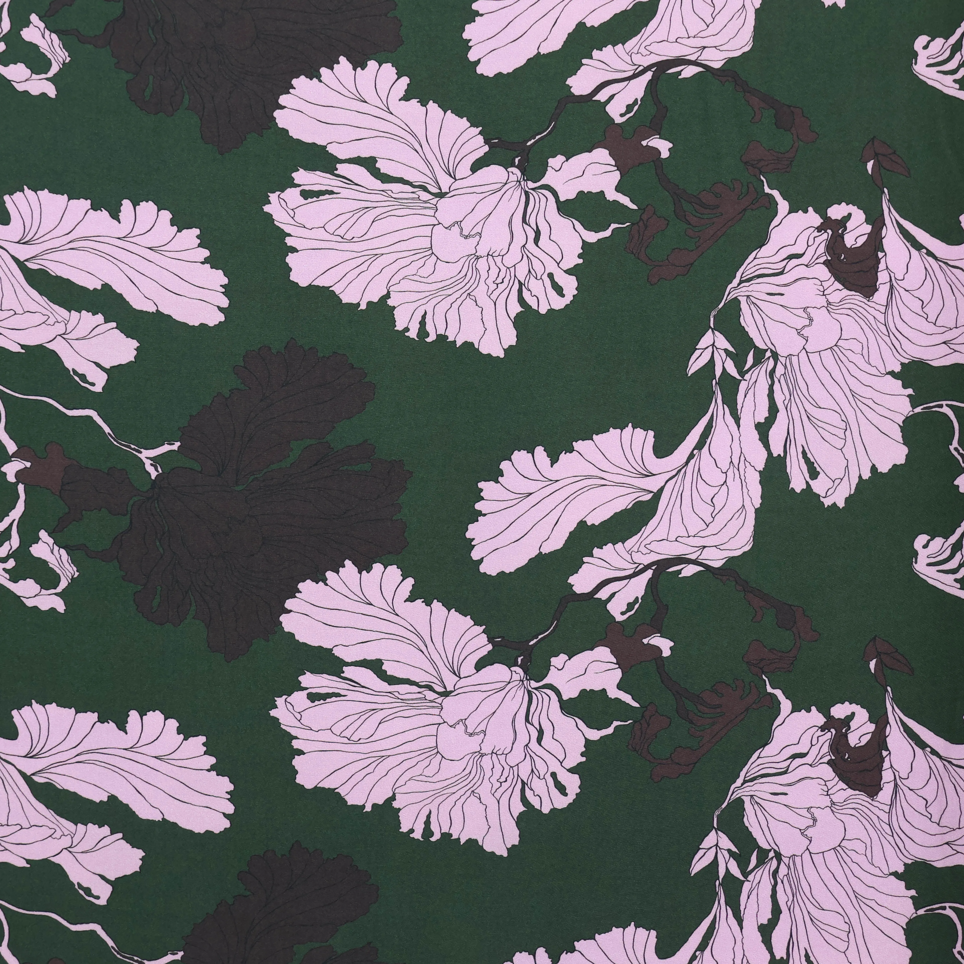 Viscose donkergroen met roze bladeren