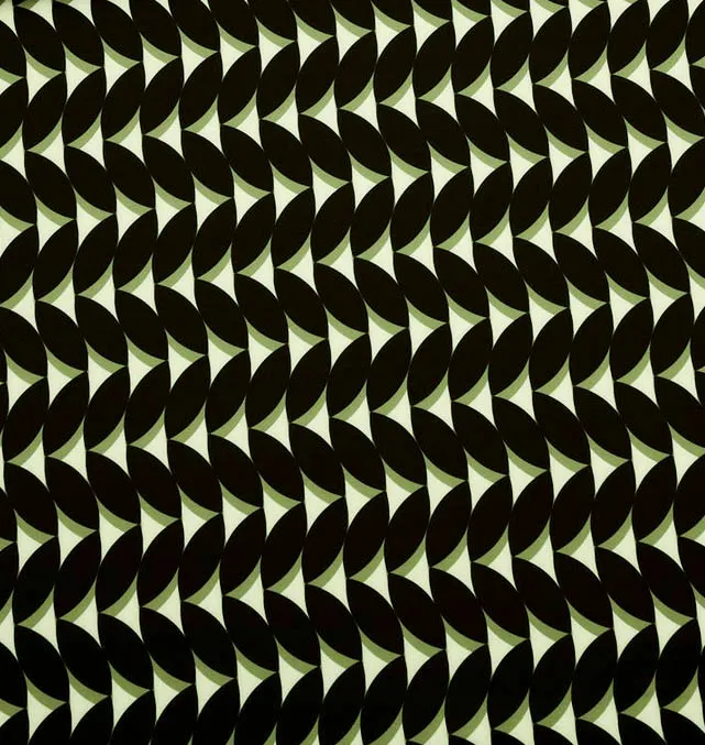 Polyester stretch zwart groen patroon