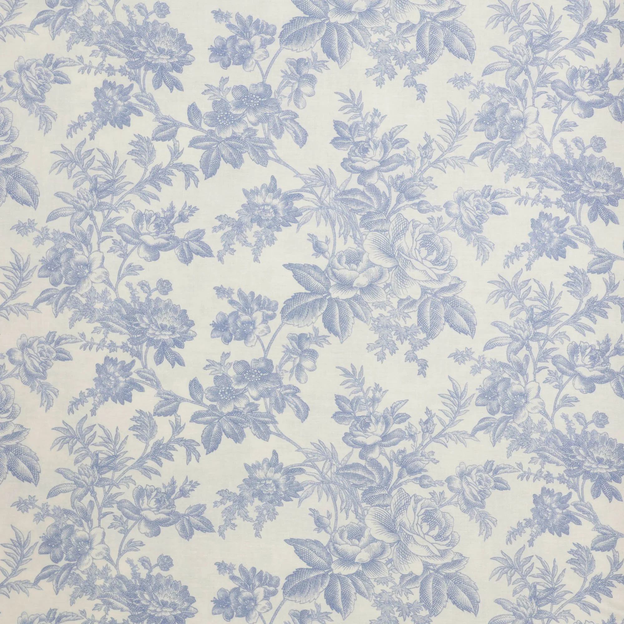 Katoen wit met blauw bloemenpatroon