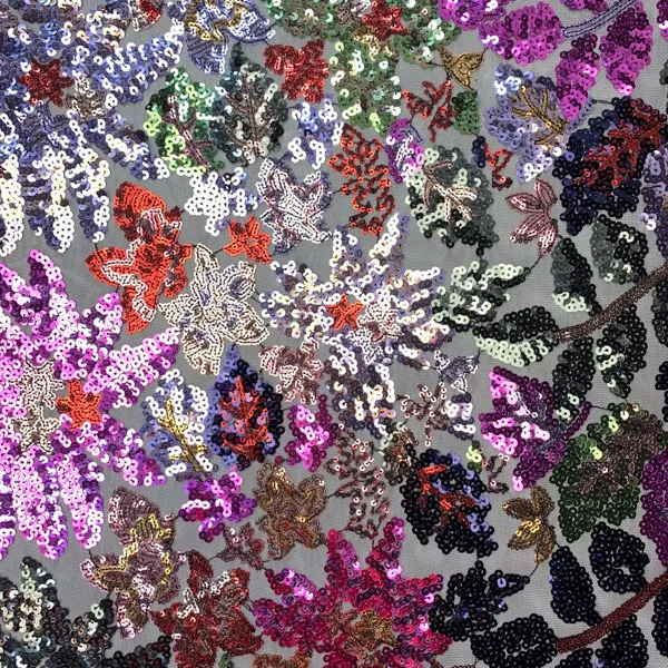 Paillettenstof kleurrijke bloemen  - The Fashion Basement
