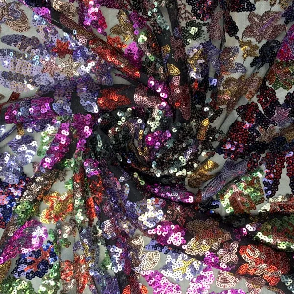 Paillettenstof kleurrijke bloemen  - The Fashion Basement