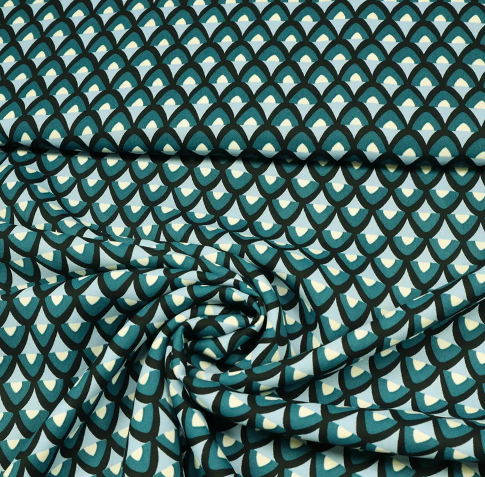 Viscose crêpe abstract patroon petrol