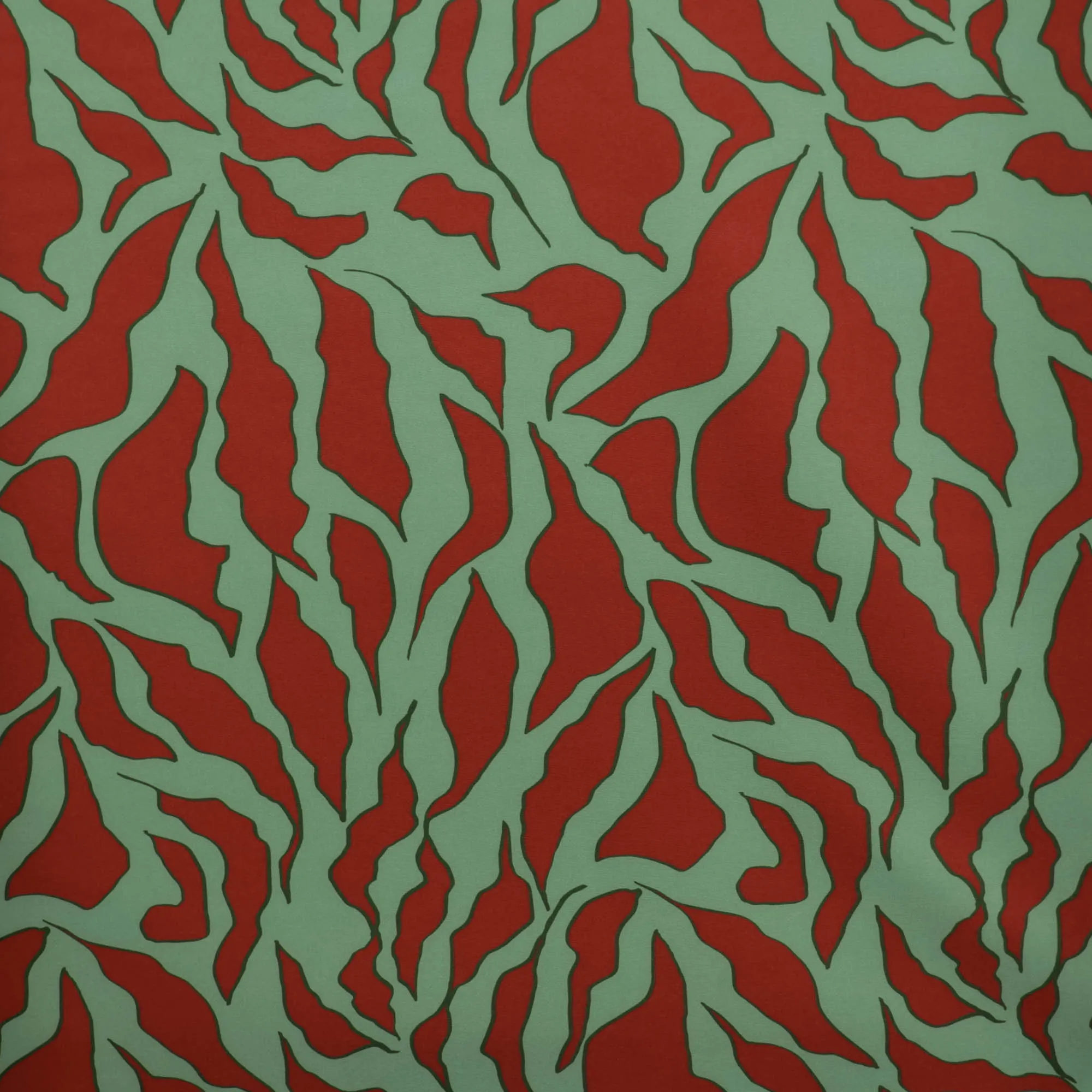 Polyester lichte stretch groen met rood tijgerpatroon   - A La Ville