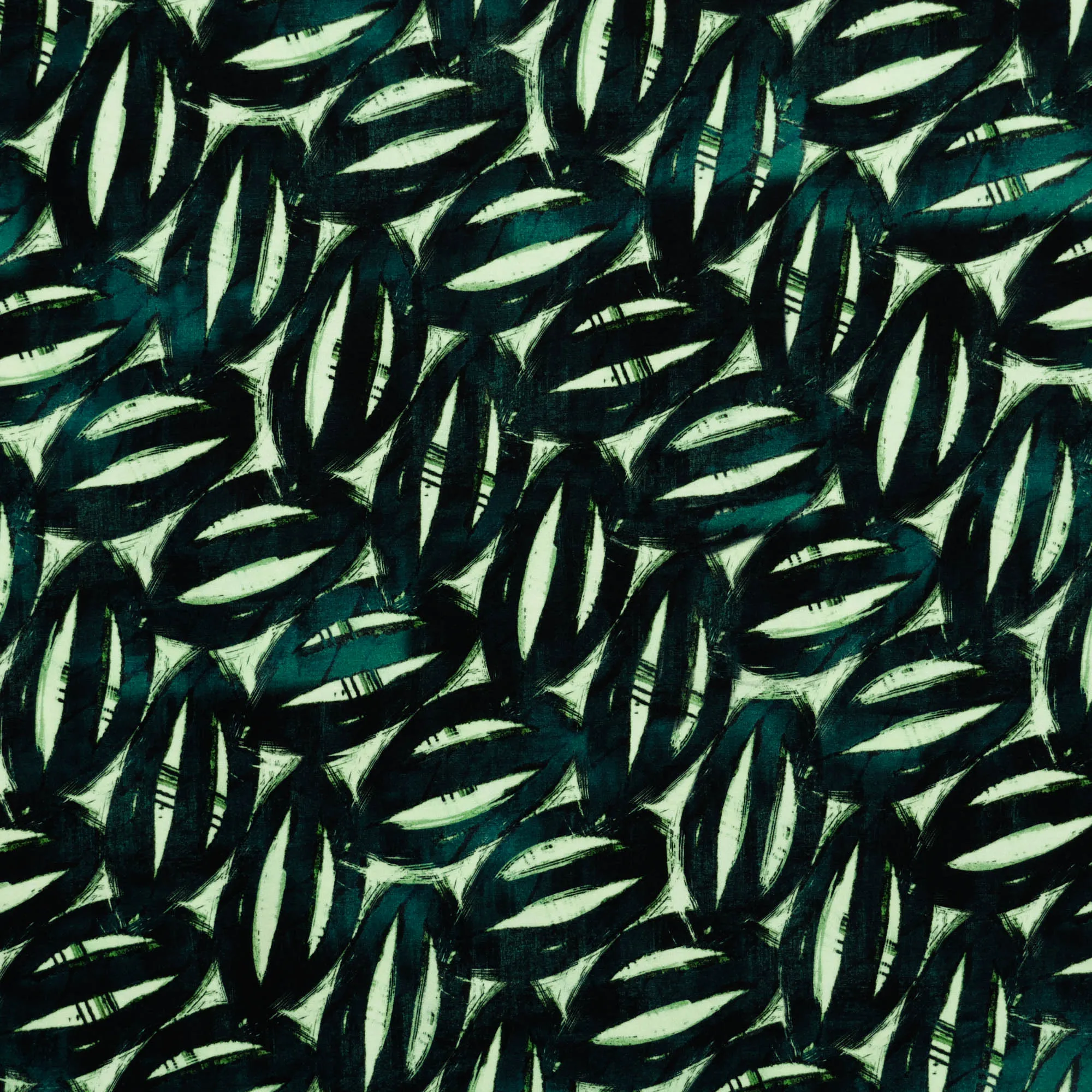 Viscose tricot wit met groen patroon
