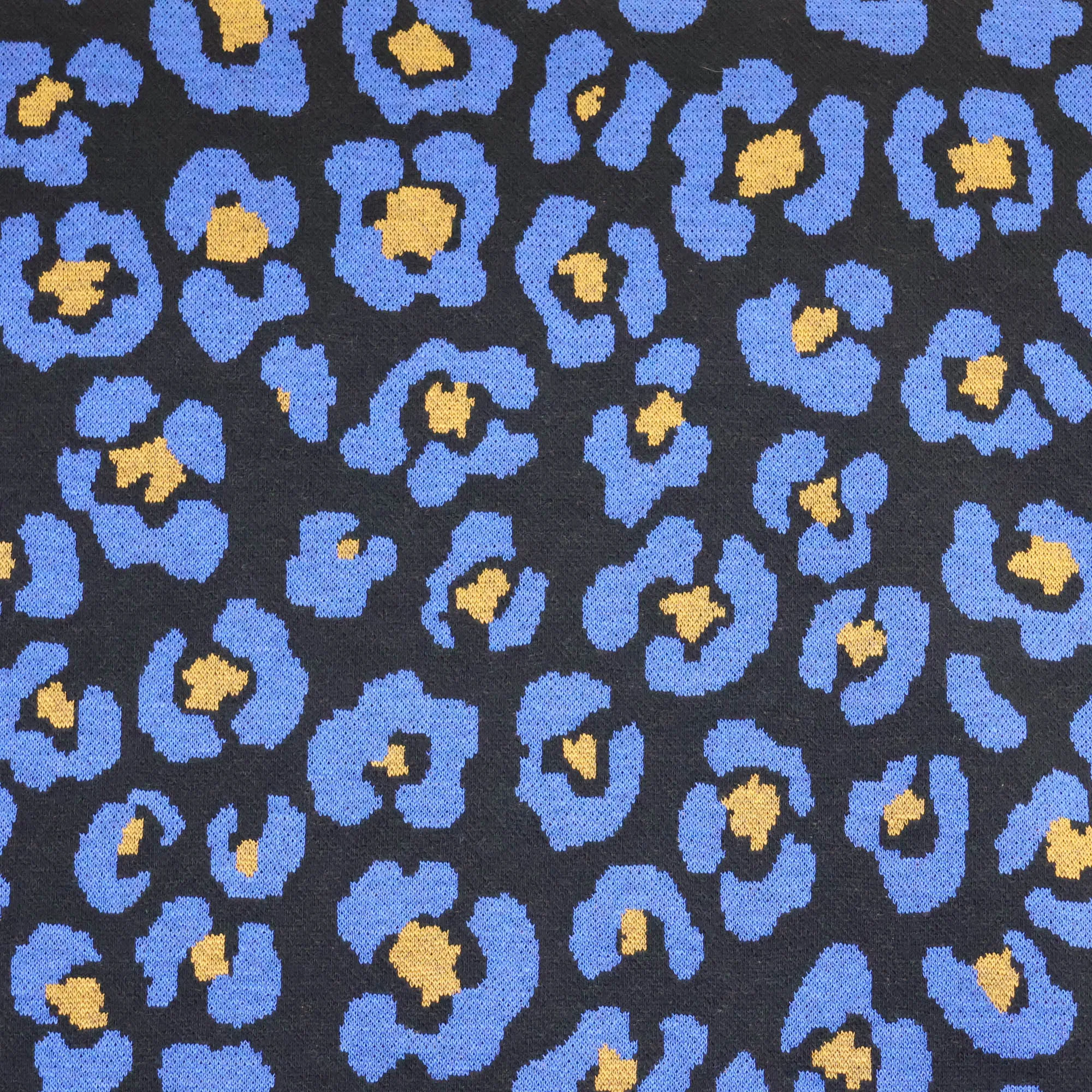 Jacquard tricot met blauwe pantervlekken