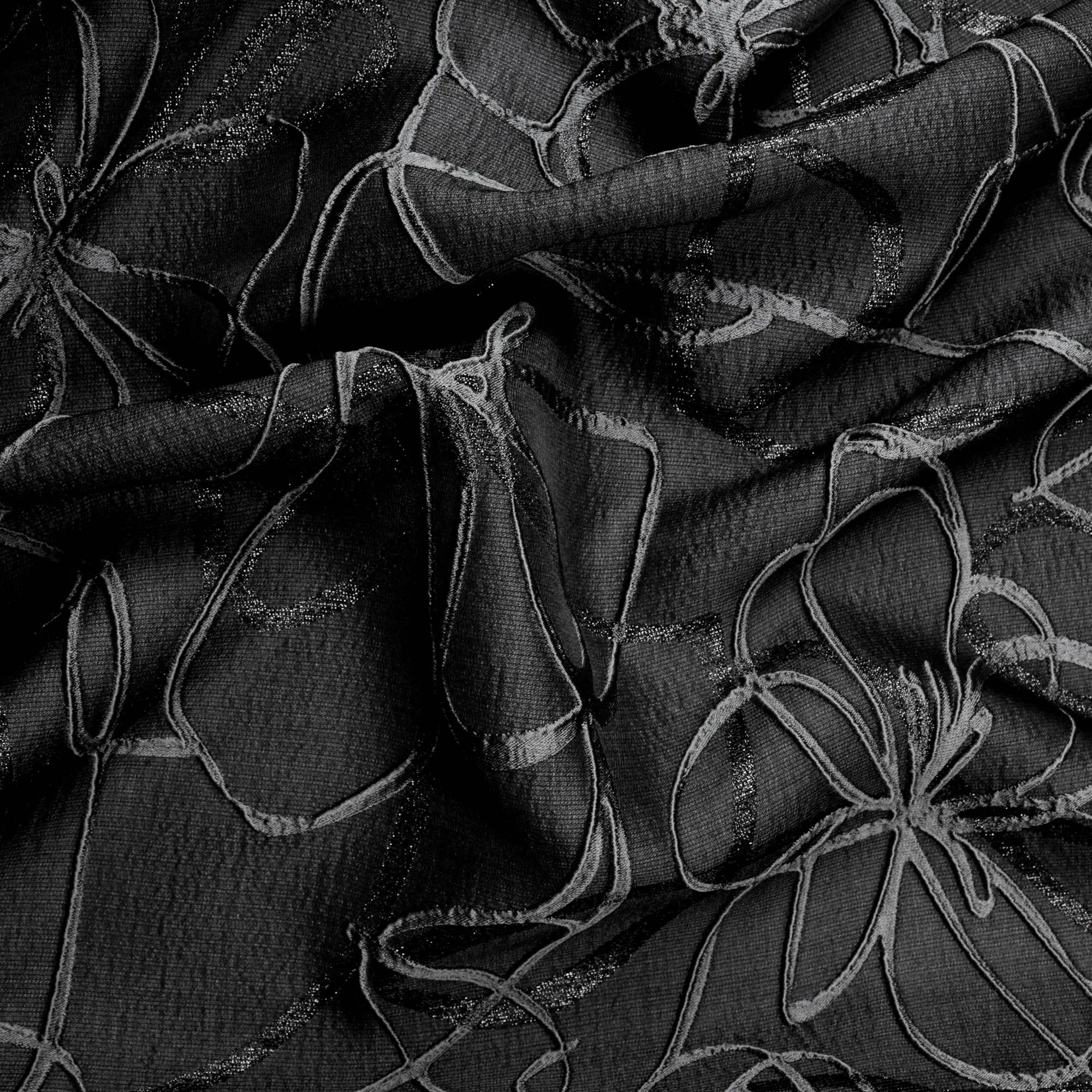 Jacquard zwart met abstracte bloemen  - Lorré