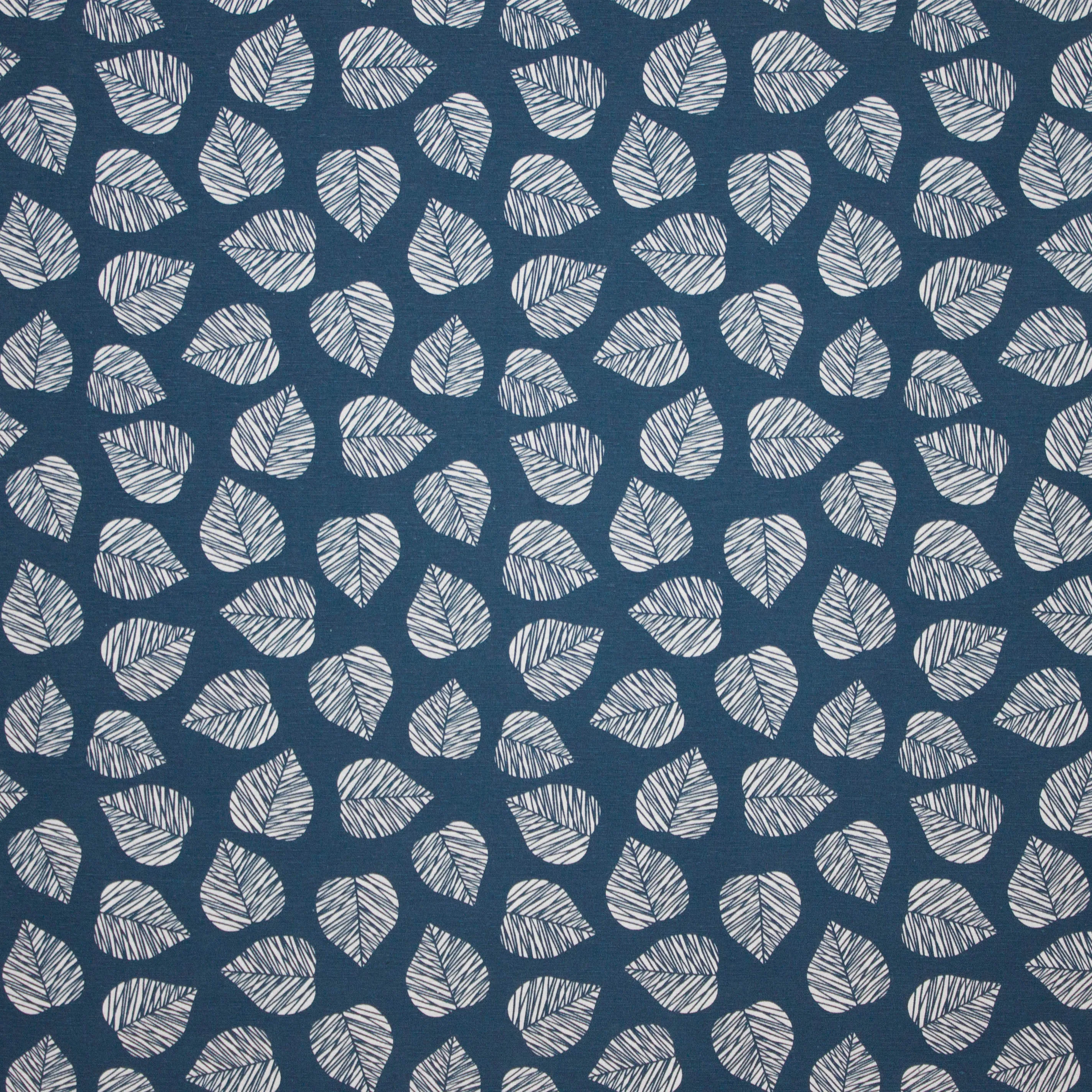 Canvas donkerblauw bladmotief