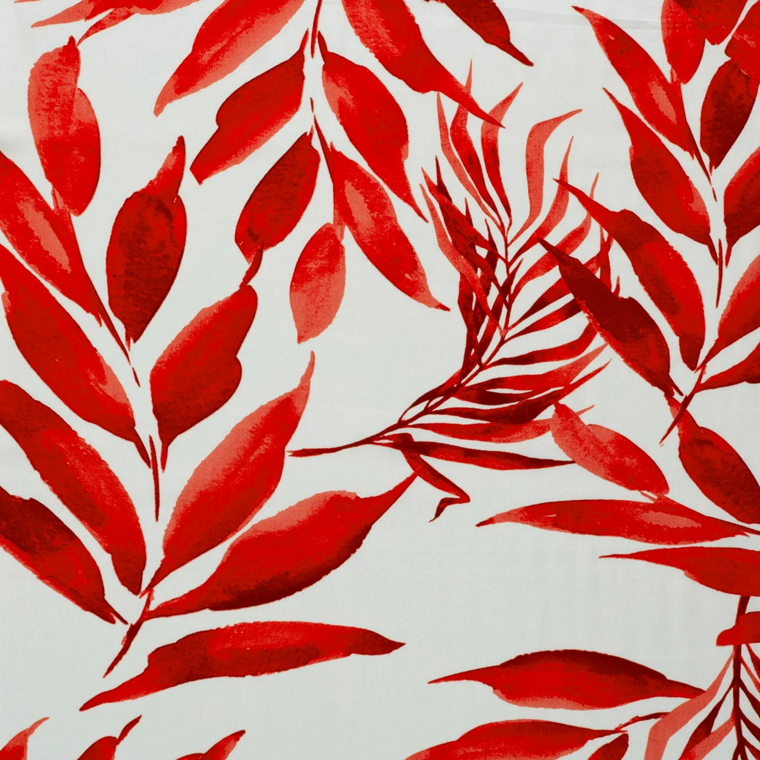 Viscose Poplin stof bedrukt Bladeren Rood - My Image