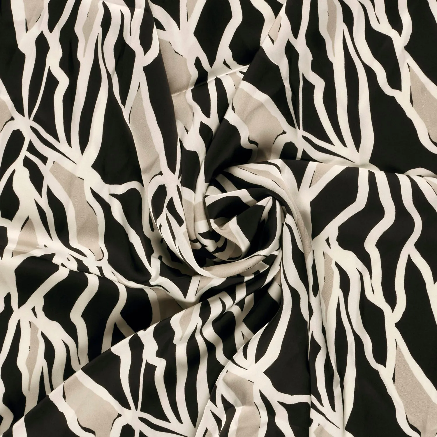 Satijn Duchesse stof bedrukt abstract zwart - My Image