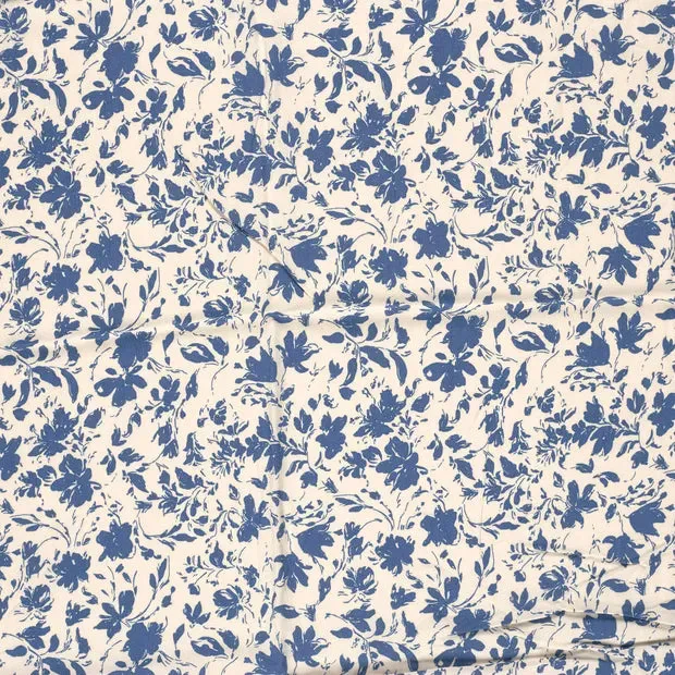 Bamboe poplin stof bedrukt bloemen indigo - My Image