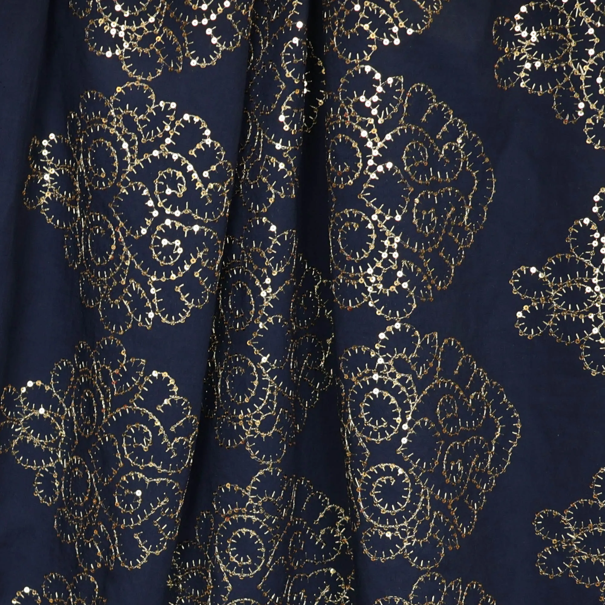 Polyester donkberblauw met gouden pailletten - A La Ville