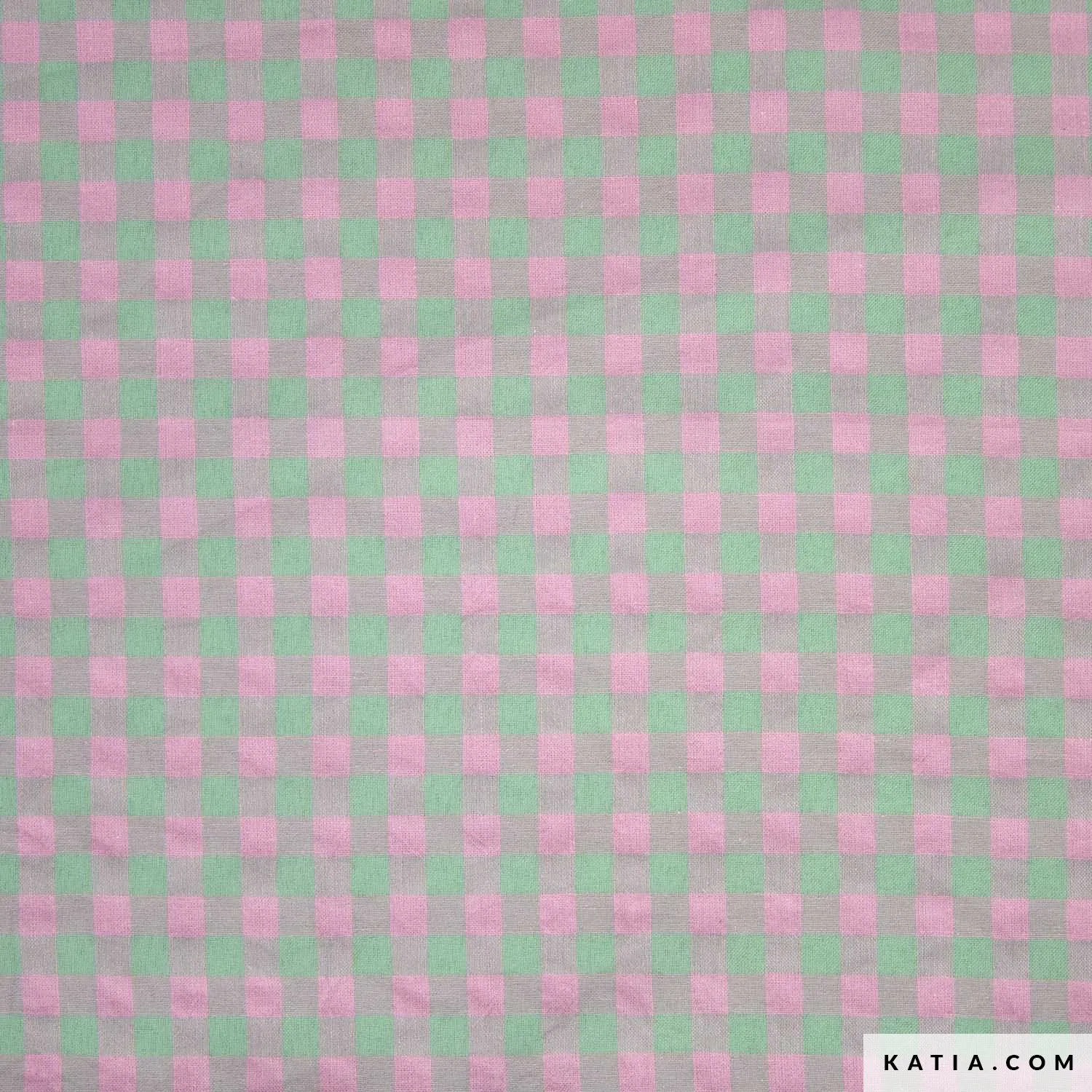Ruitjesstof groen en roze - Katia