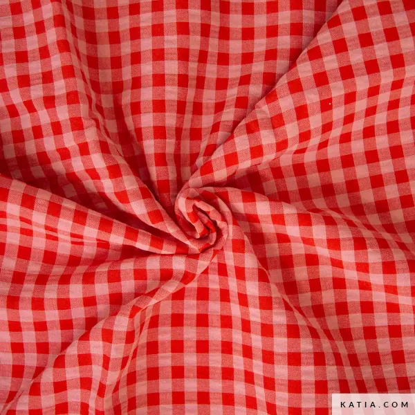 Ruitjesstof rood en roze - Katia
