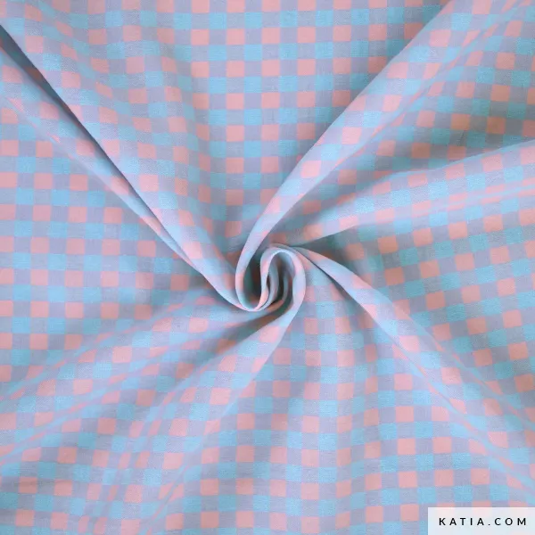 Ruitjesstof roze en blauw - Katia