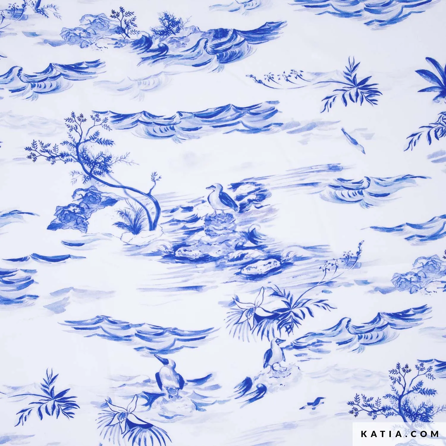 Viscose wit met blauw patroon - Katia