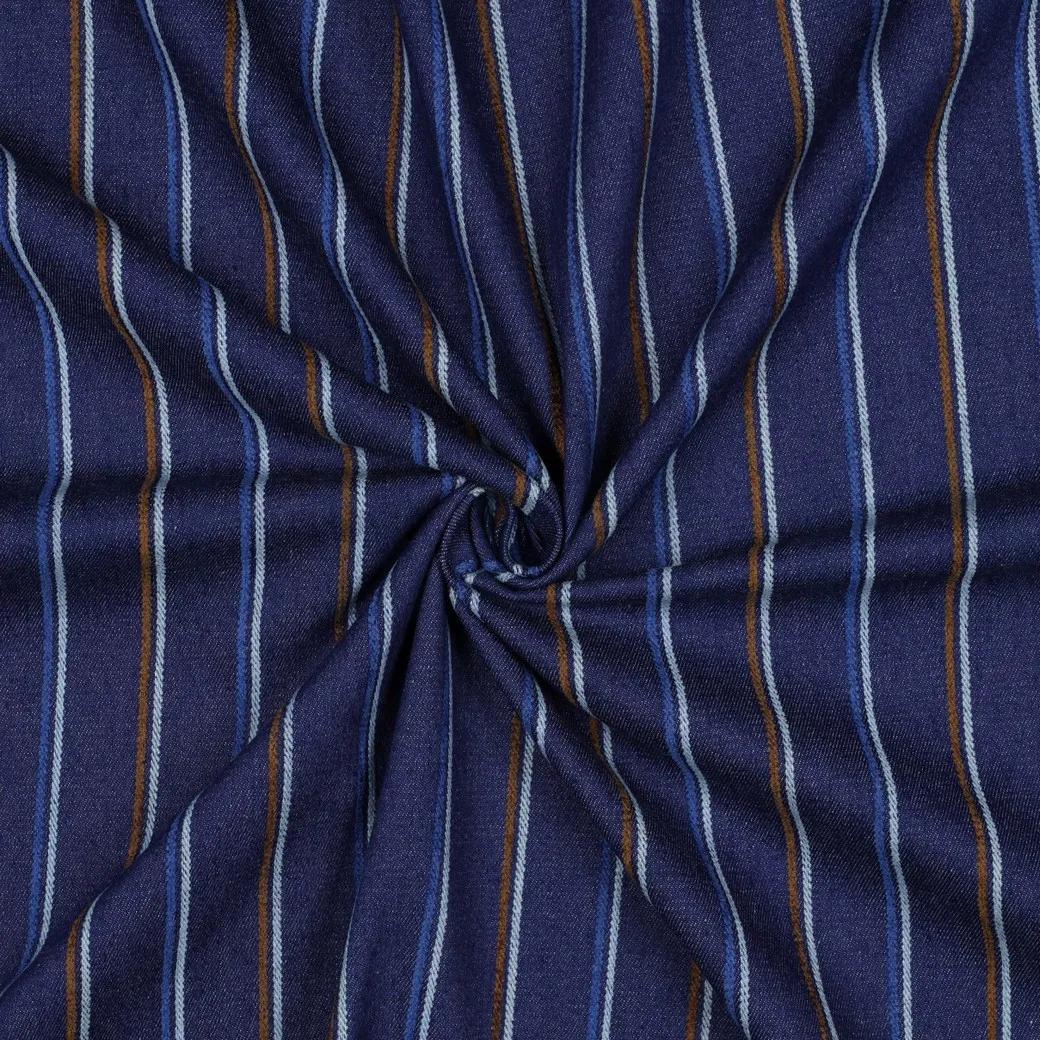 Denim indigo met bruine en blauwe streken - Poppy