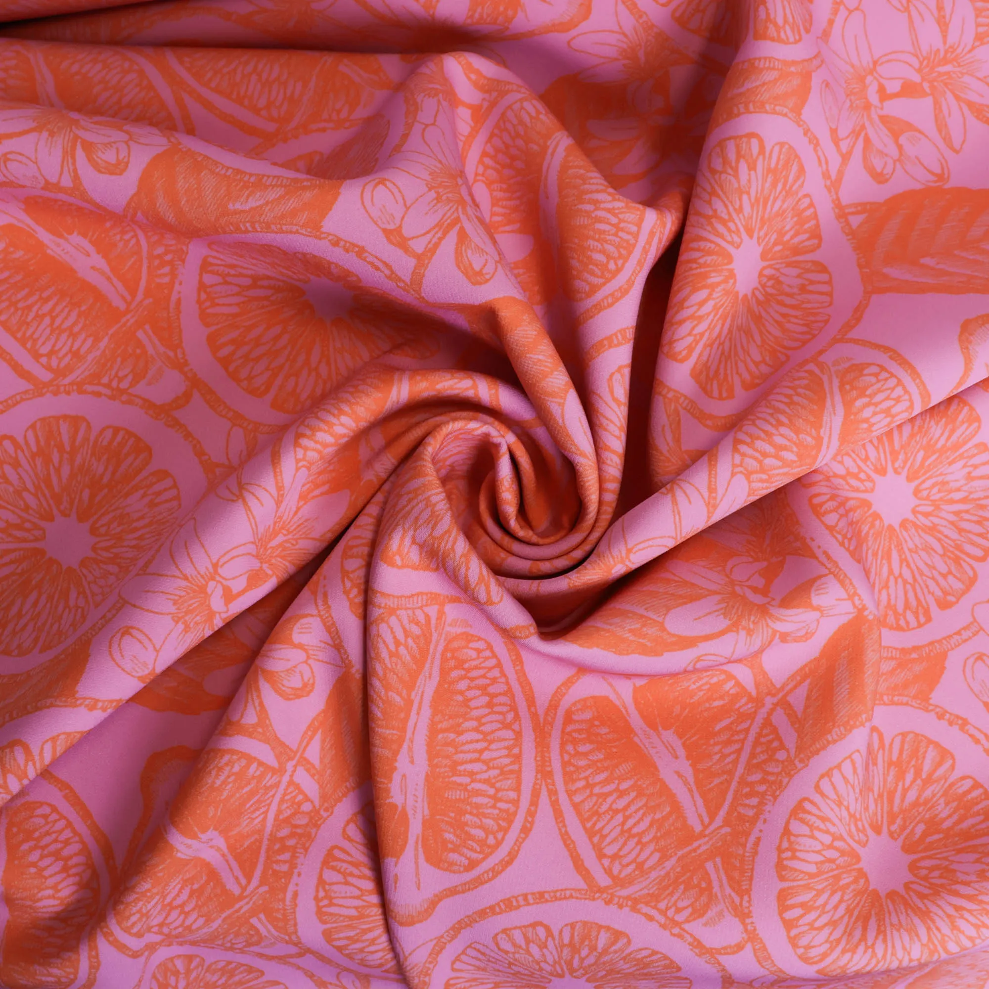 Polyester stretch roze met appelsienen