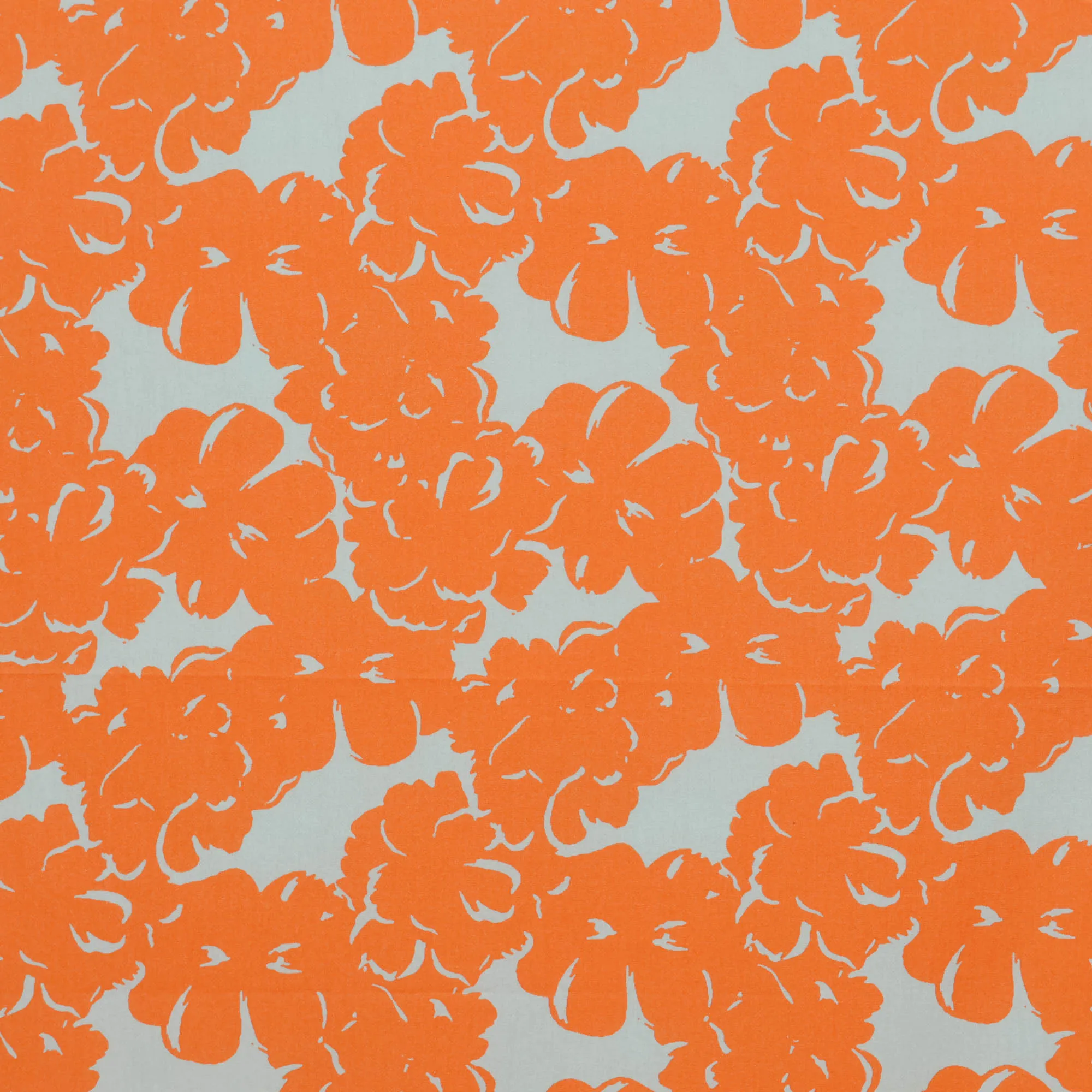 Katoen lichtblauw met oranje bloemen