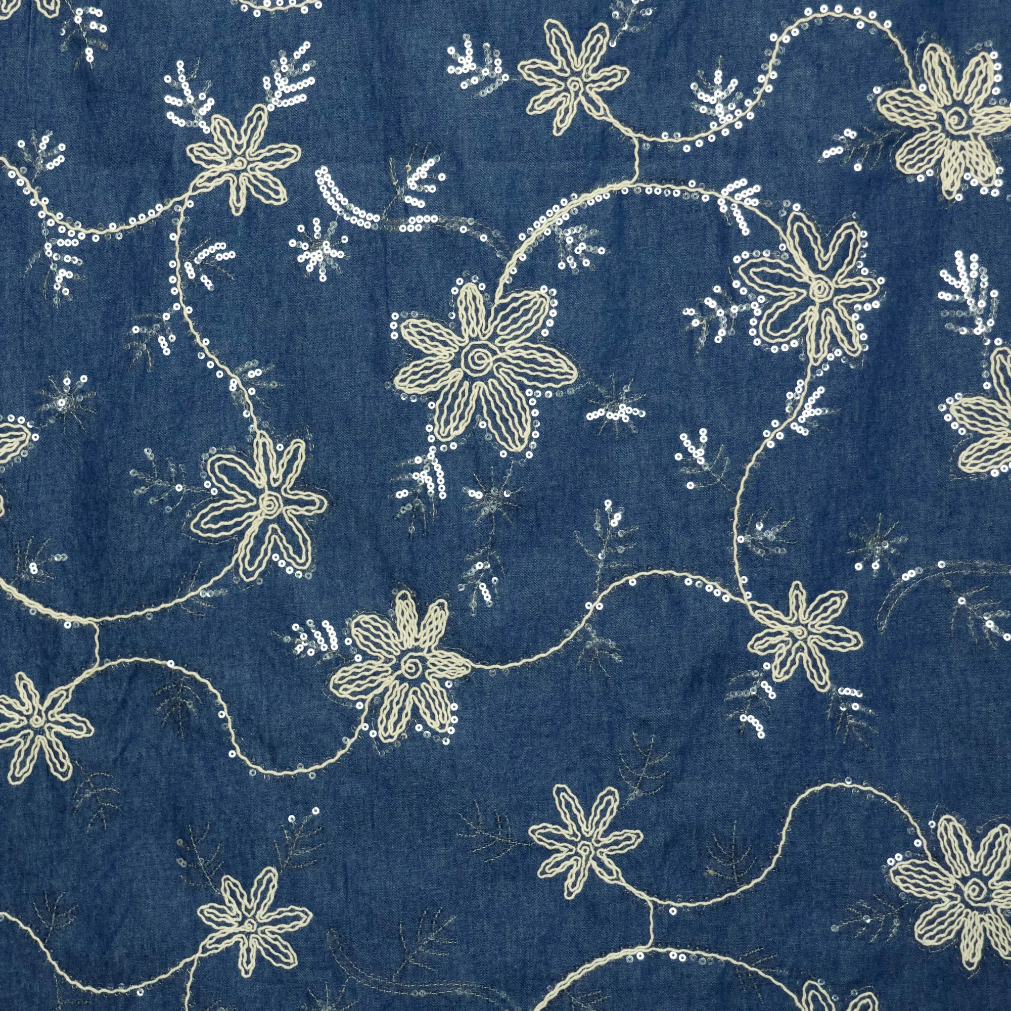 Jacquard jeans met bloemen en pailletten patroon