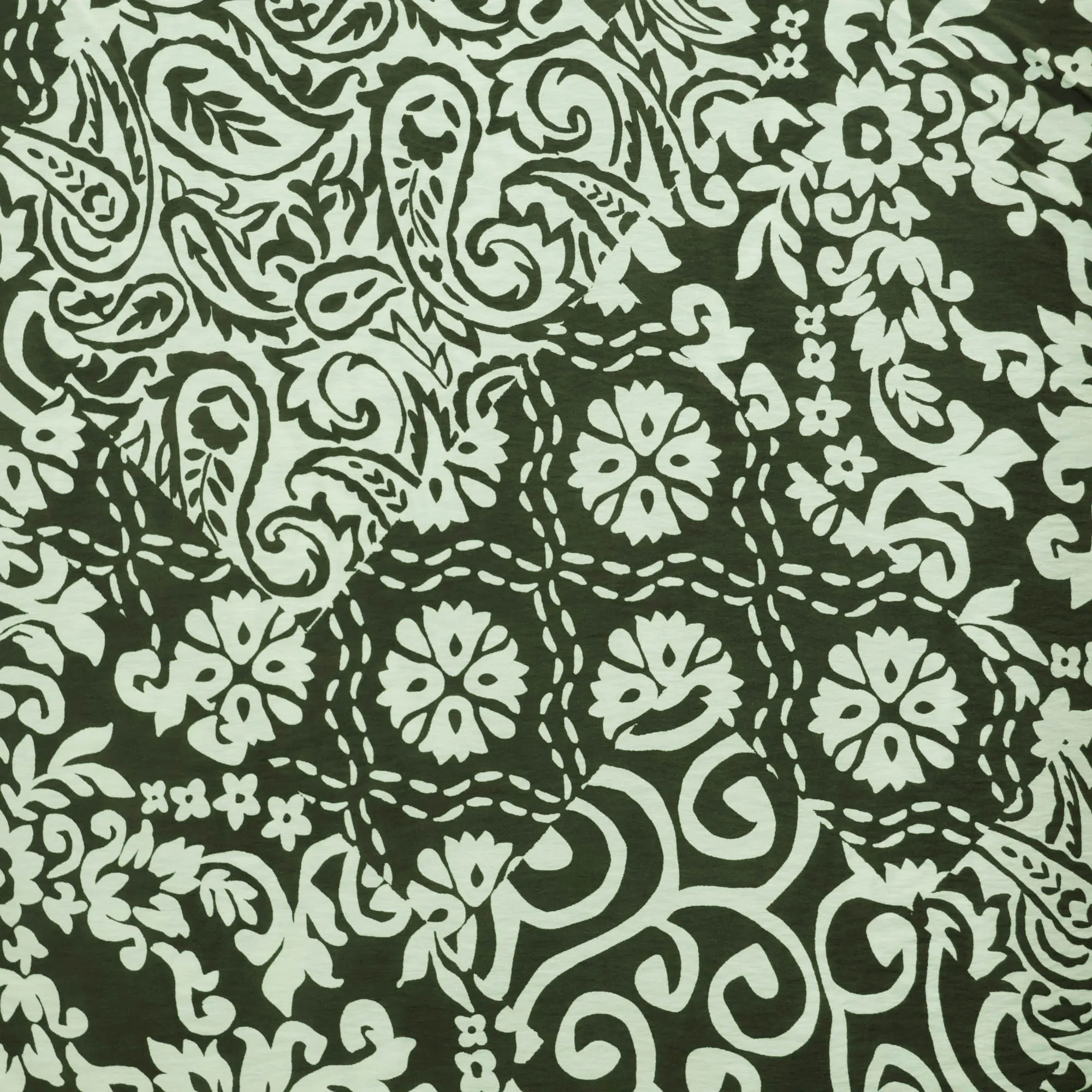 Viscosemengeling groen met paisley motief  - Knip